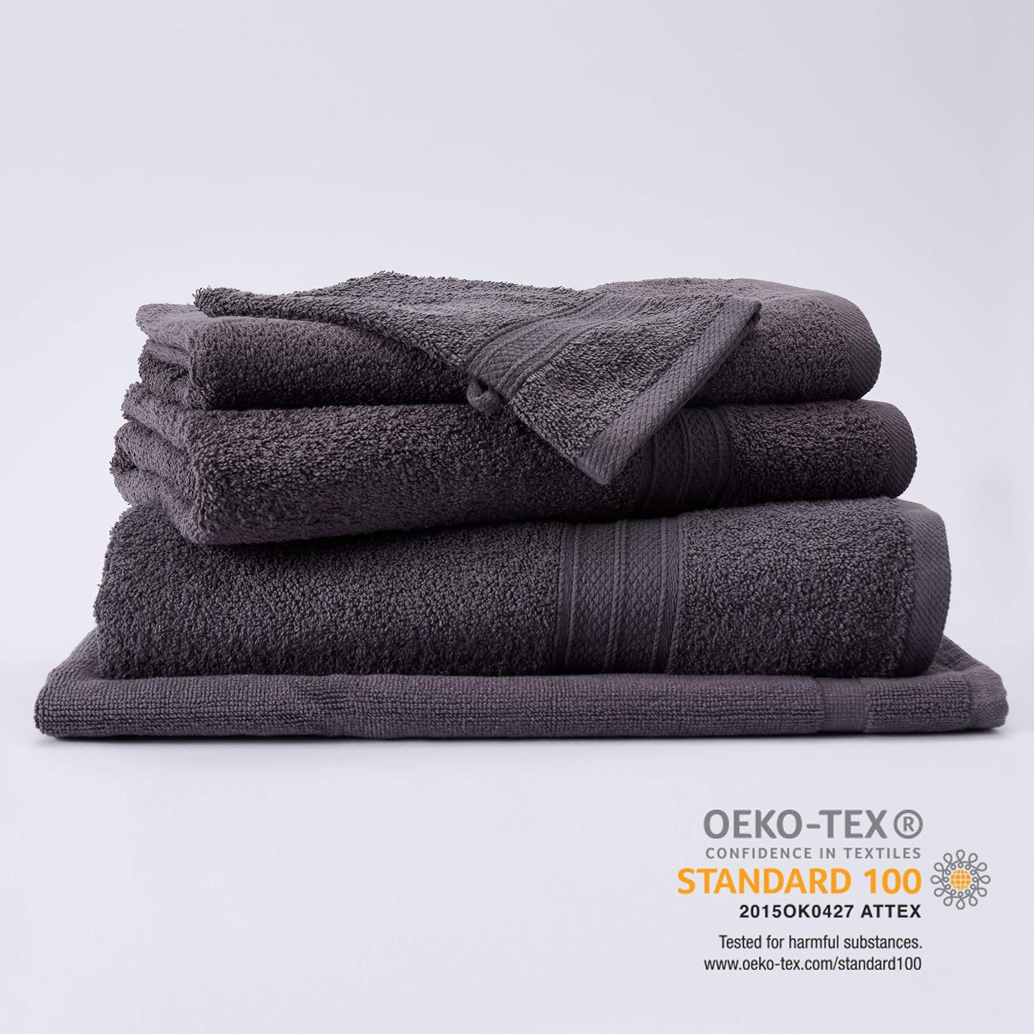 Premium Handtücher 6er-Set - 4 Handtücher 50 x 100 cm + 2 Badetücher 70 x 140 cm - Grau aus weicher, saugfähiger Baumwolle.