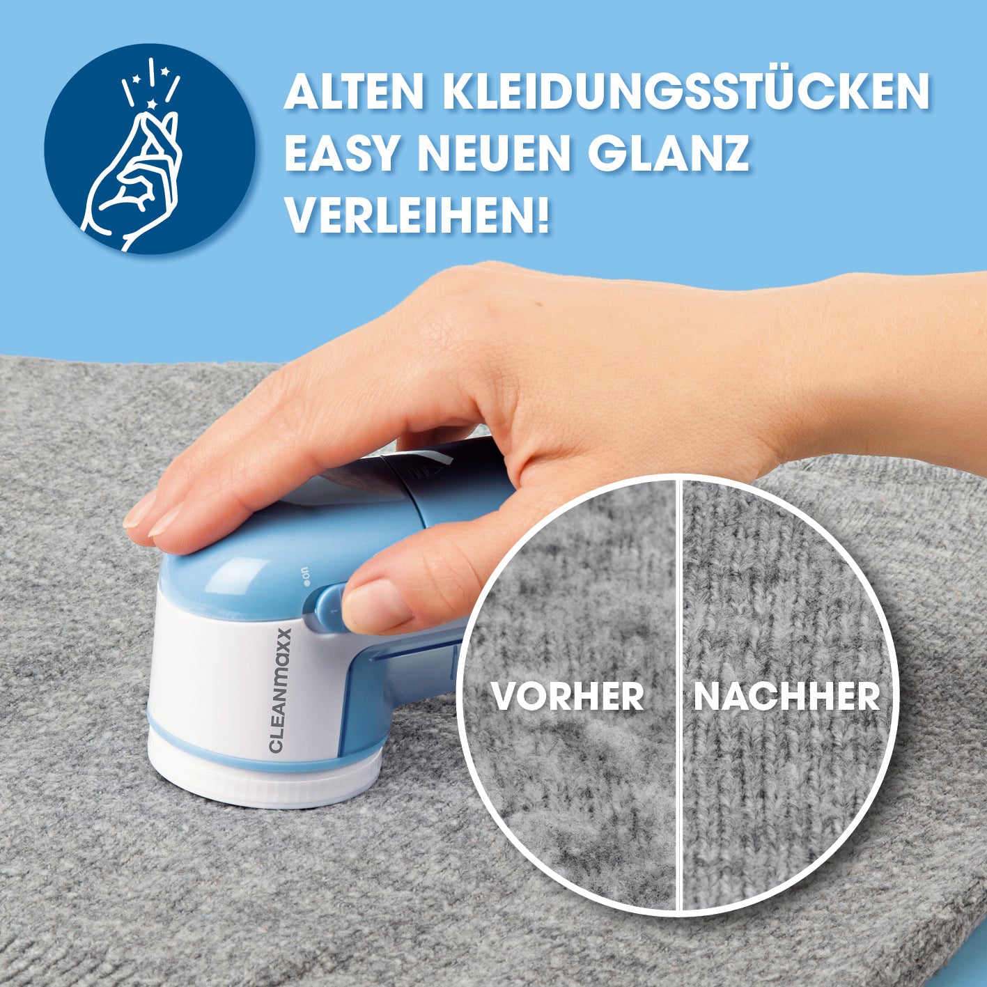 Fusselrasierer entfernt mühelos Fusseln und Knötchen von Textilien und verleiht alten Kleidungsstücken neuen Glanz.