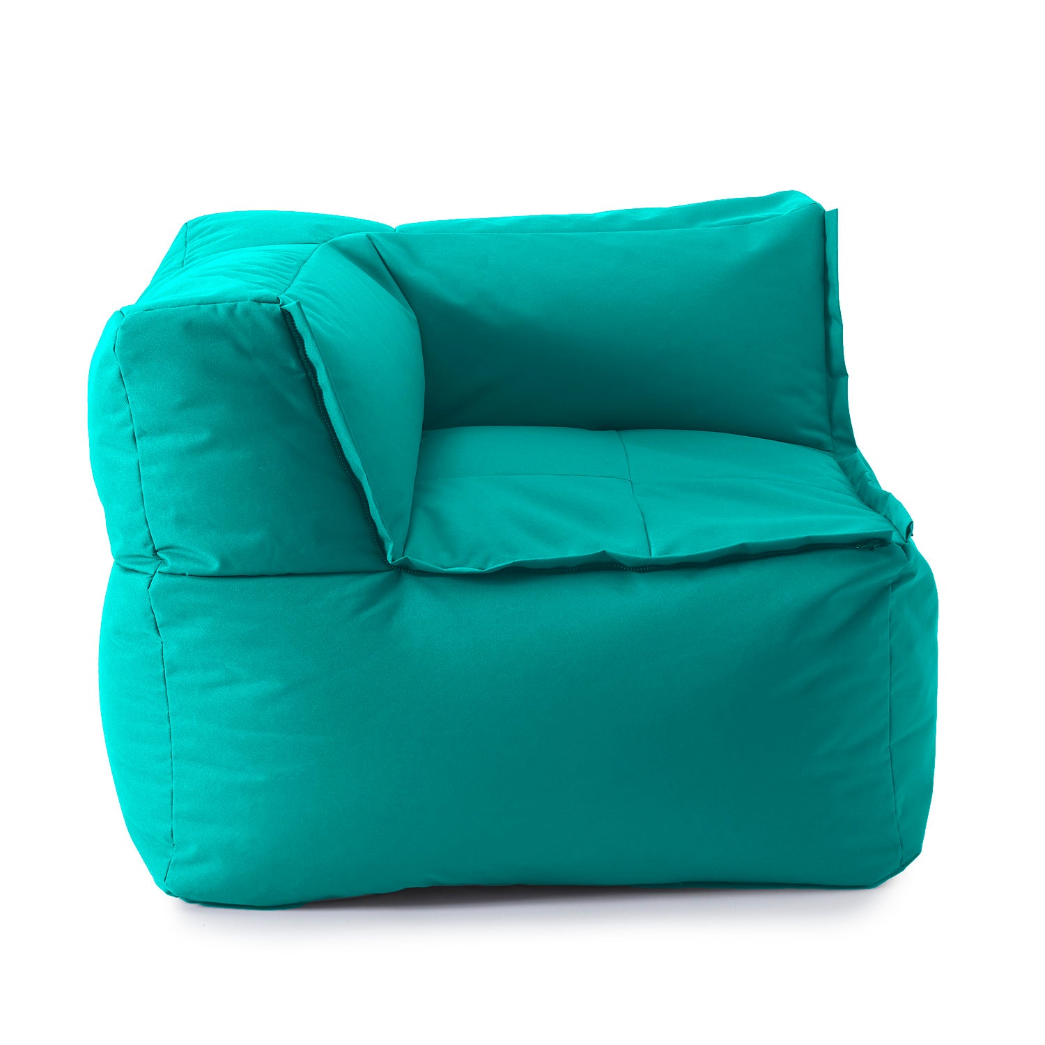 Sitzsack-Sofa Ecke (340 L) in Türkis, modulares System, indoor & outdoor, extrastark, pflegeleicht mit verdeckten Reißverschlüssen.