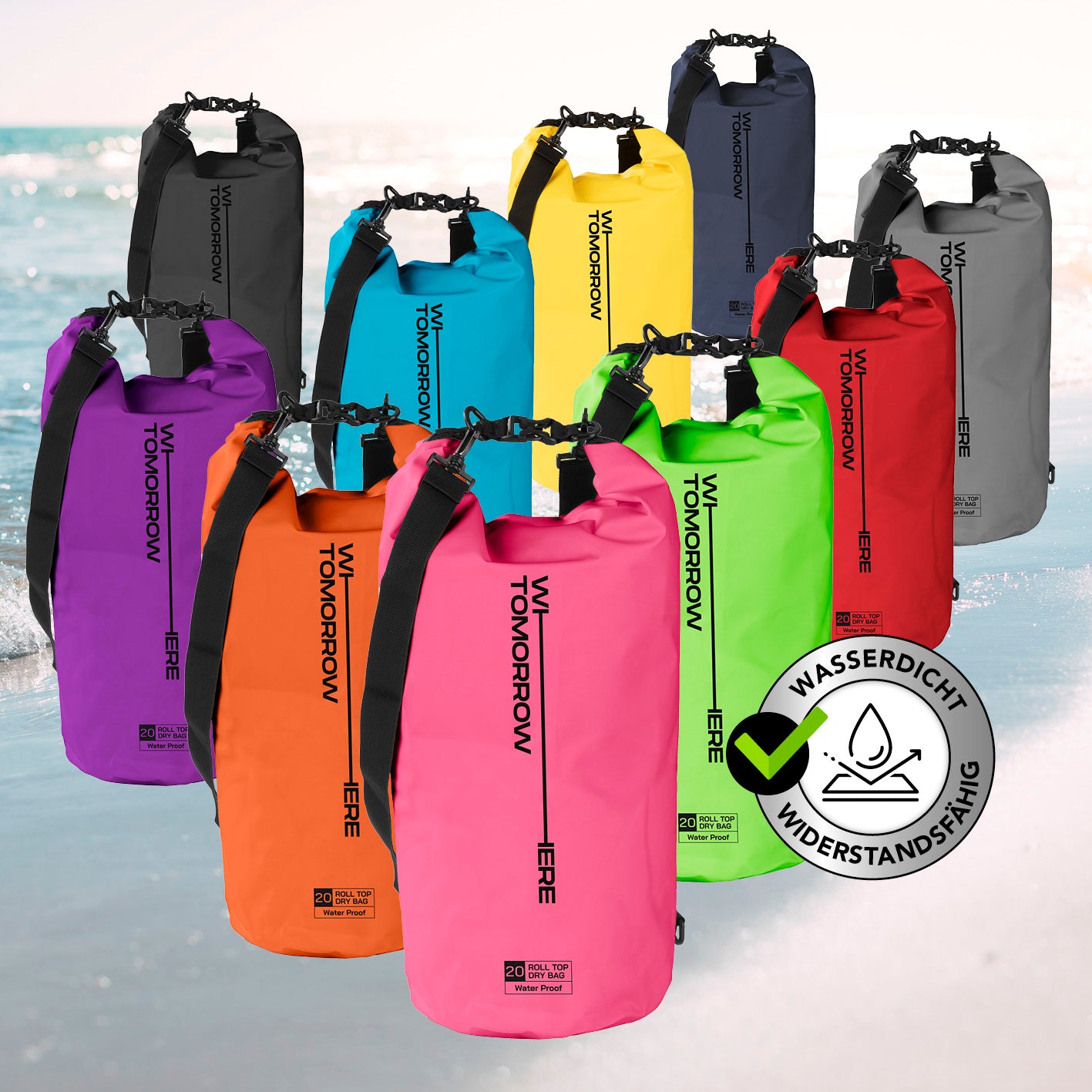Dry Bag 20L - Style 02 - Pink wasserfester, robuster Rucksack mit verstellbarem Gurt für Outdoor-Abenteuer von WET TOMORROW.