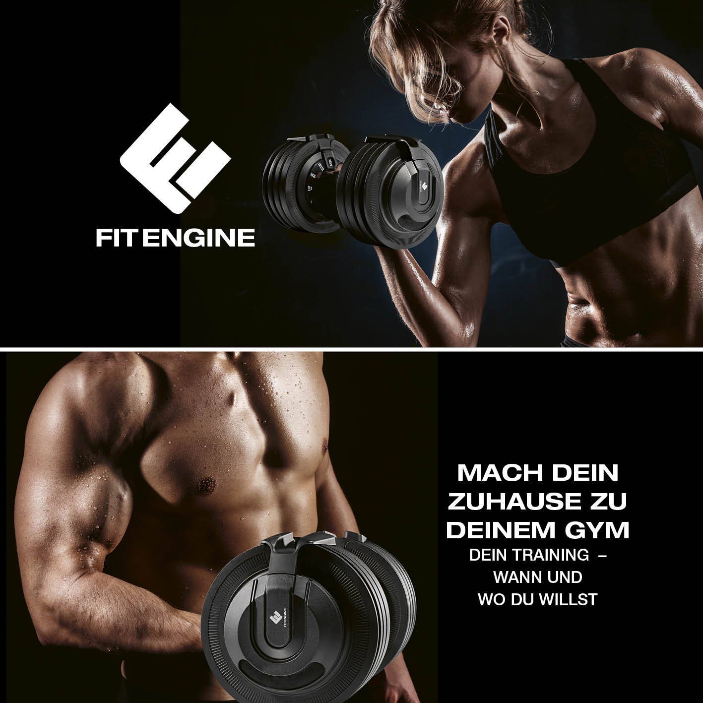 Multifunktionshantel von FitEngine, verstellbar 3–24 kg, 3 in 1 Kettlebell, Kurz- & Langhantel für vielseitiges Home-Workout.