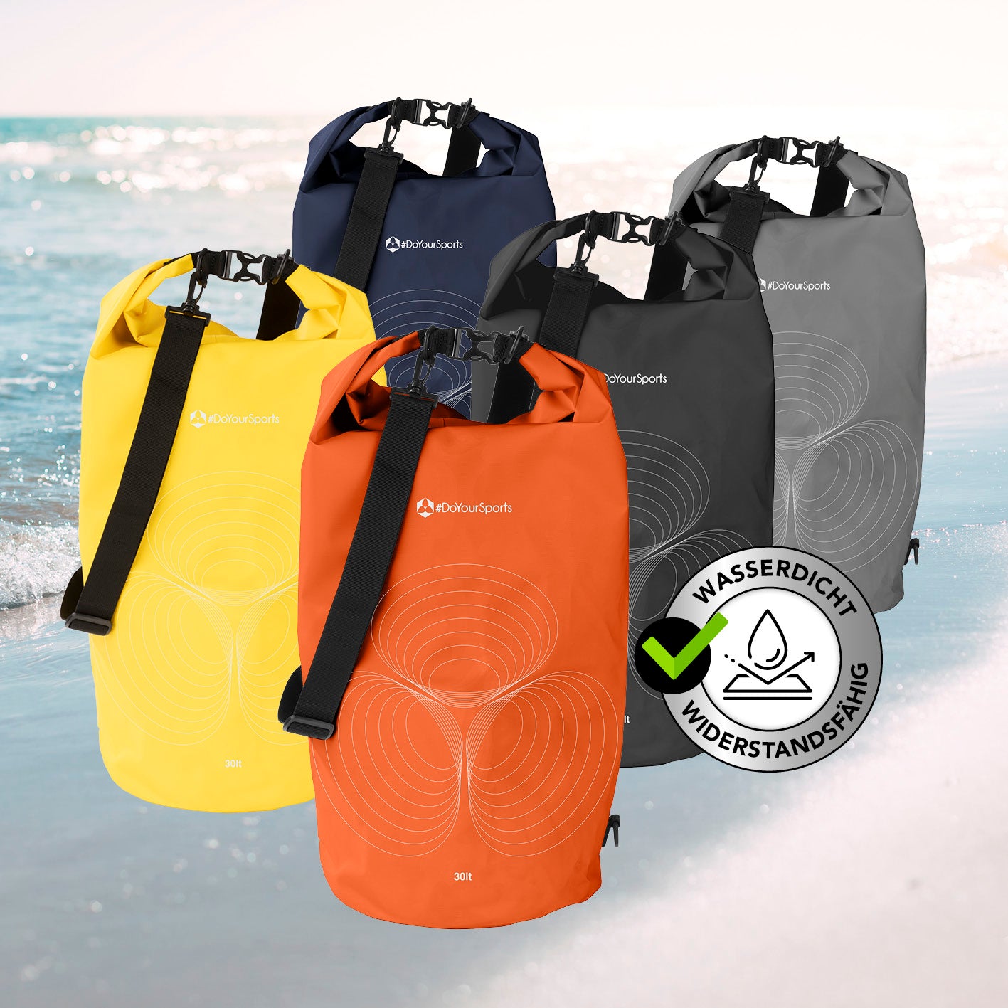 Dry Bag 30L - Orange wasserdichter, robuster Outdoor-Rucksack mit Rolltop-Verschluss und verstellbarem Schultergurt.