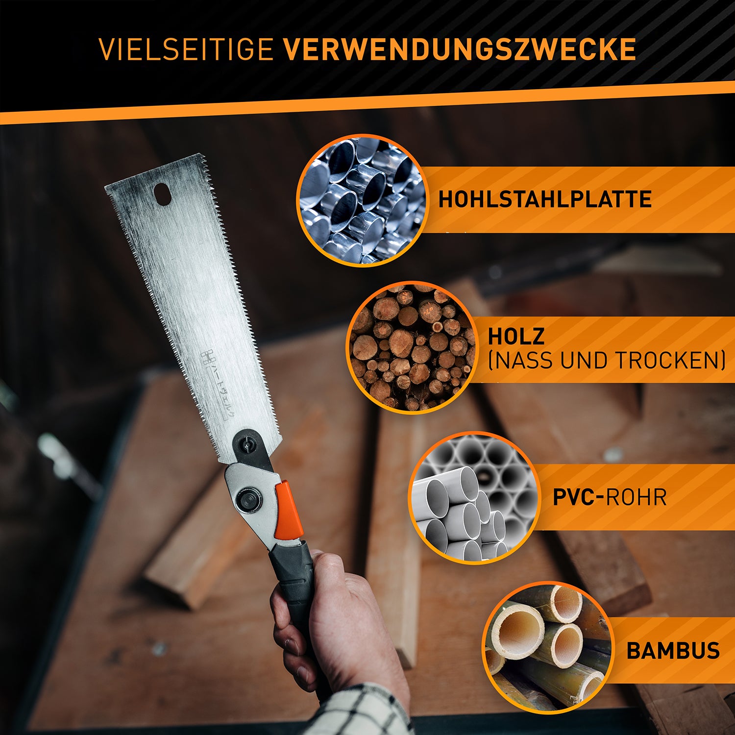 Ersatzsägeblatt für Japansäge Hanzo - 240 mm, vielseitig für Holz, Bambus, PVC-Rohr und Hohlstahlplatte geeignet.