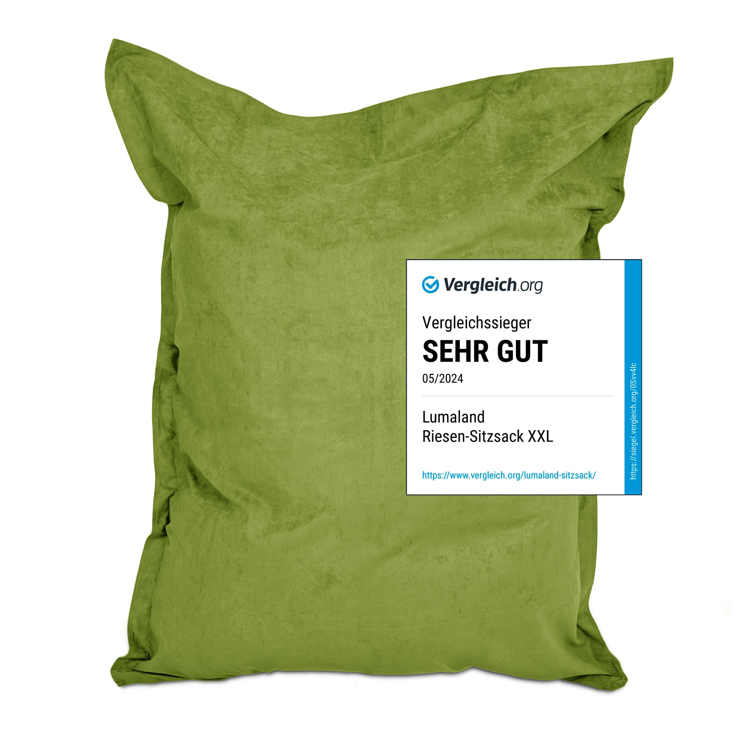 XXL Microvelours Sitzsack (380 L) - indoor - Grün, bequemer wasserfester Riesensitzsack von Lumaland für Sofa-Alternative und Relaxen.