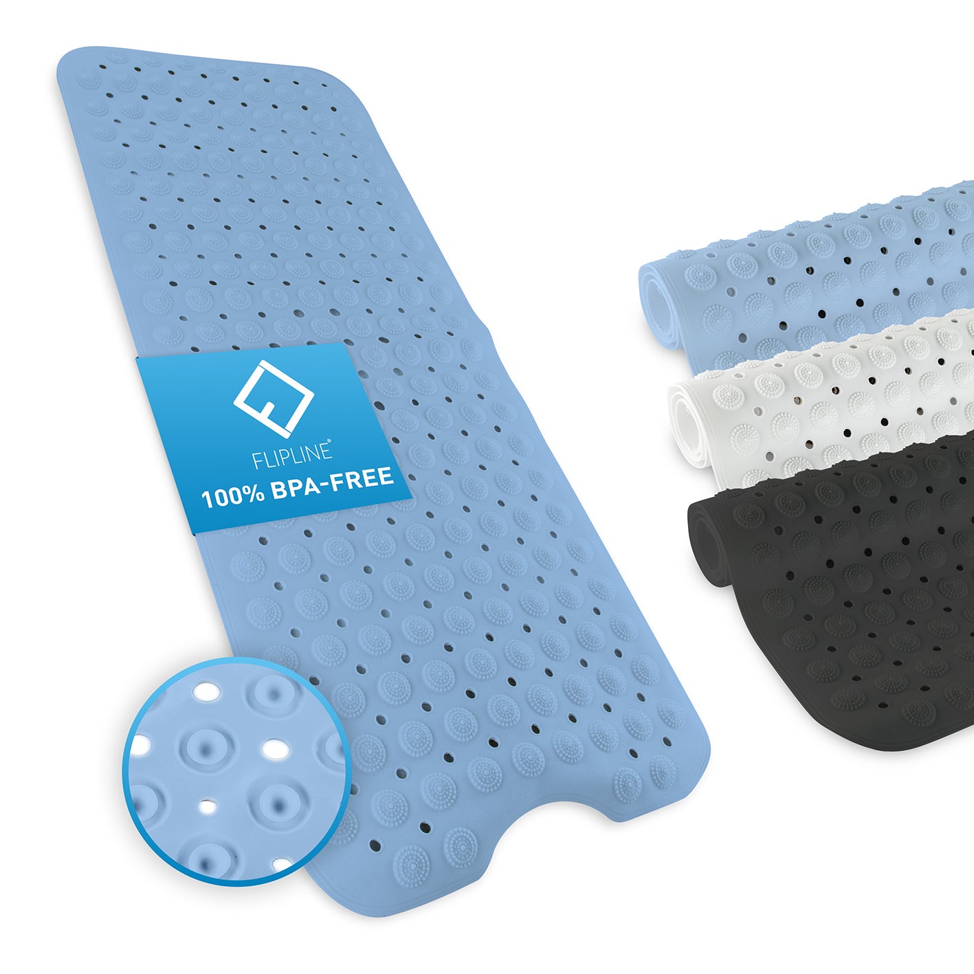 Badewannenmatte - Blau - 100 x 40 cm, rutschfeste, BPA-freie Badematte aus weichem TPE mit 200 Saugnoppen und waschbarer Oberfläche.