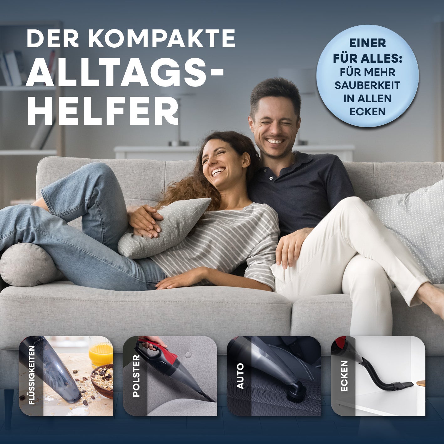 Akku-Handstaubsauger kabellos für Flüssigkeiten, Polster, Auto und Ecken – kompakt, leicht und vielseitig einsetzbar für jeden Alltag.
