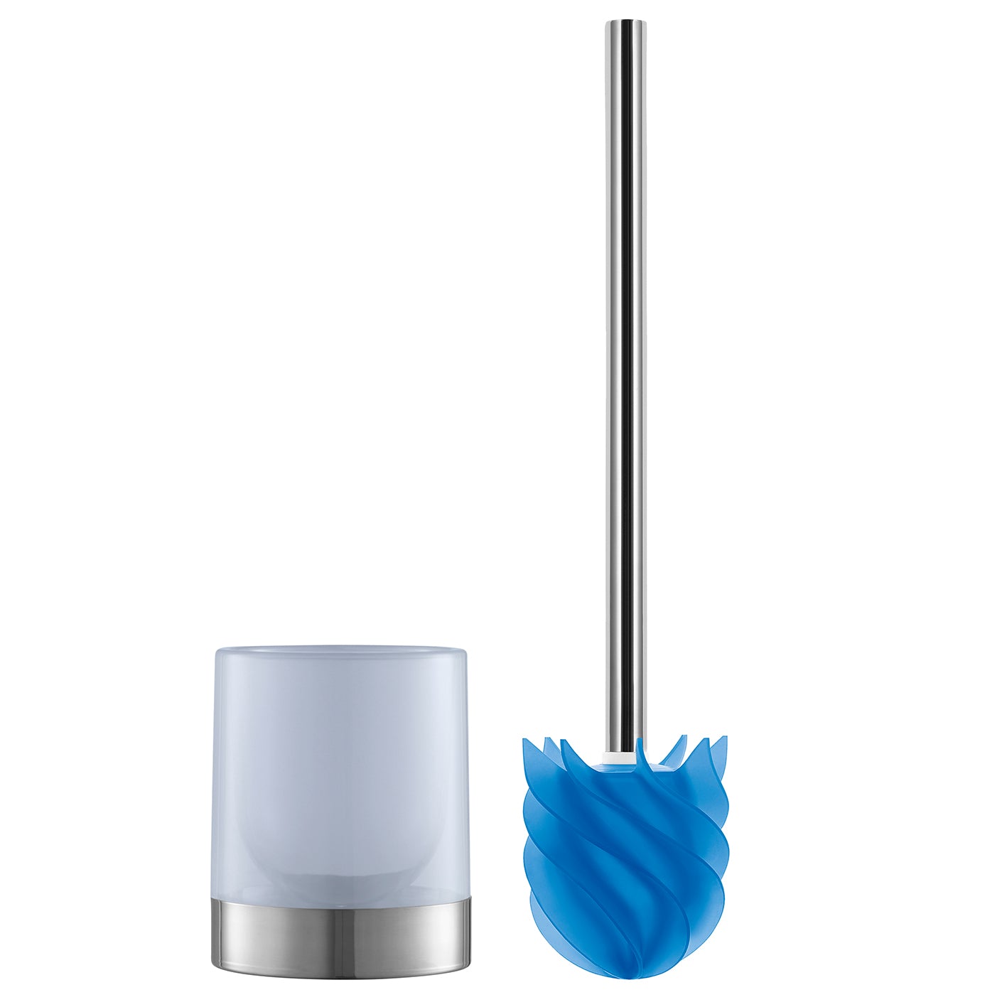 WC-Bürste Silikonkopf Edelstahl/blau mit Bürstenhalter, borstenlos mit schmutzabweisendem, selbstreinigendem Silikonkopf