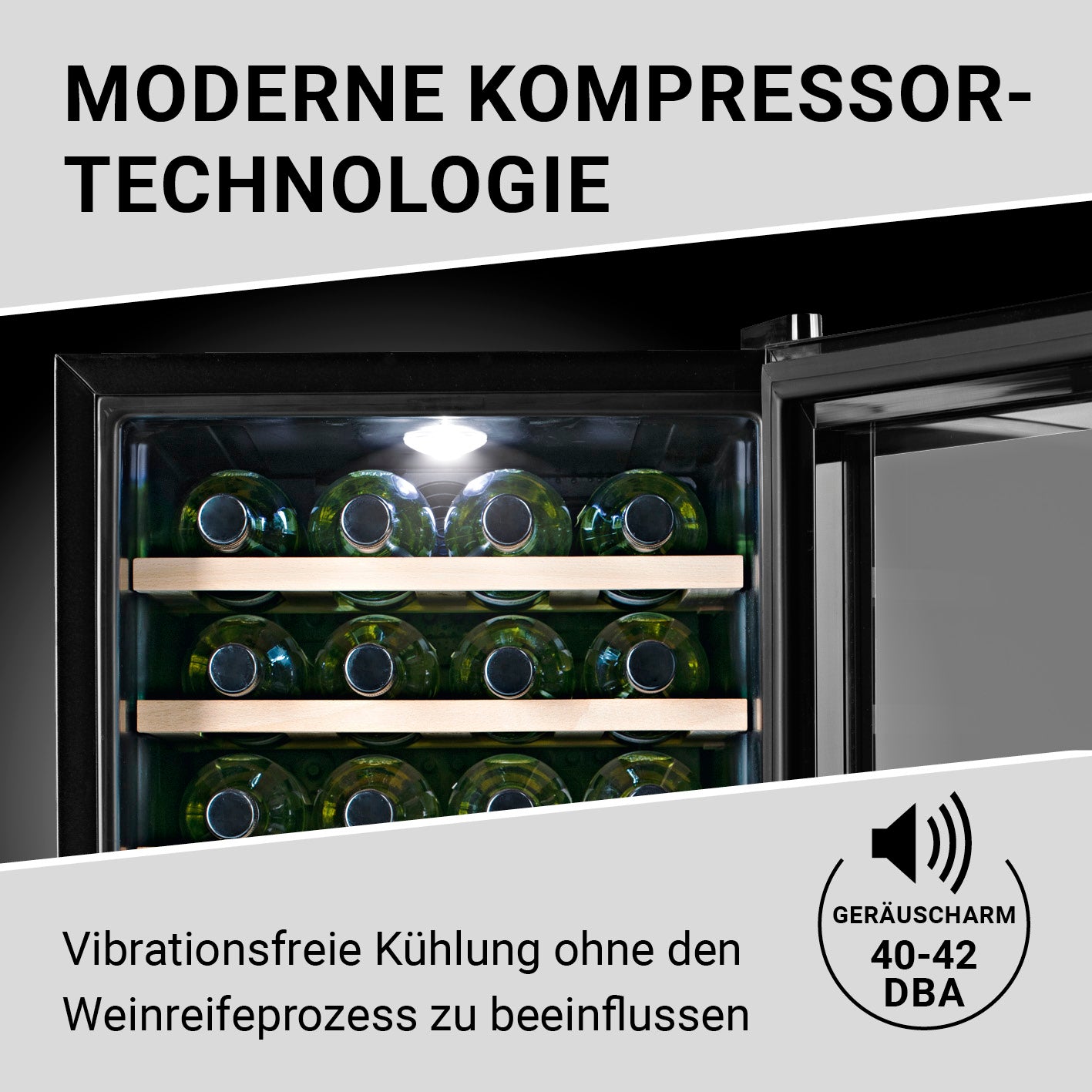 Weinkühlschrank - 20 Flaschen mit moderner Kompressor-Technologie für vibrationsfreie und geräuscharme Weinlagerung.