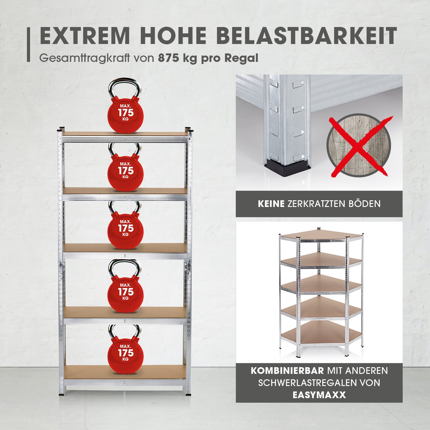 Schwerlastregal & Werkbank - 180 x 90 x 40 cm mit 875 kg Traglast, 5 Ebenen je 175 kg, stabiles Metallregal für Werkstatt und Keller.
