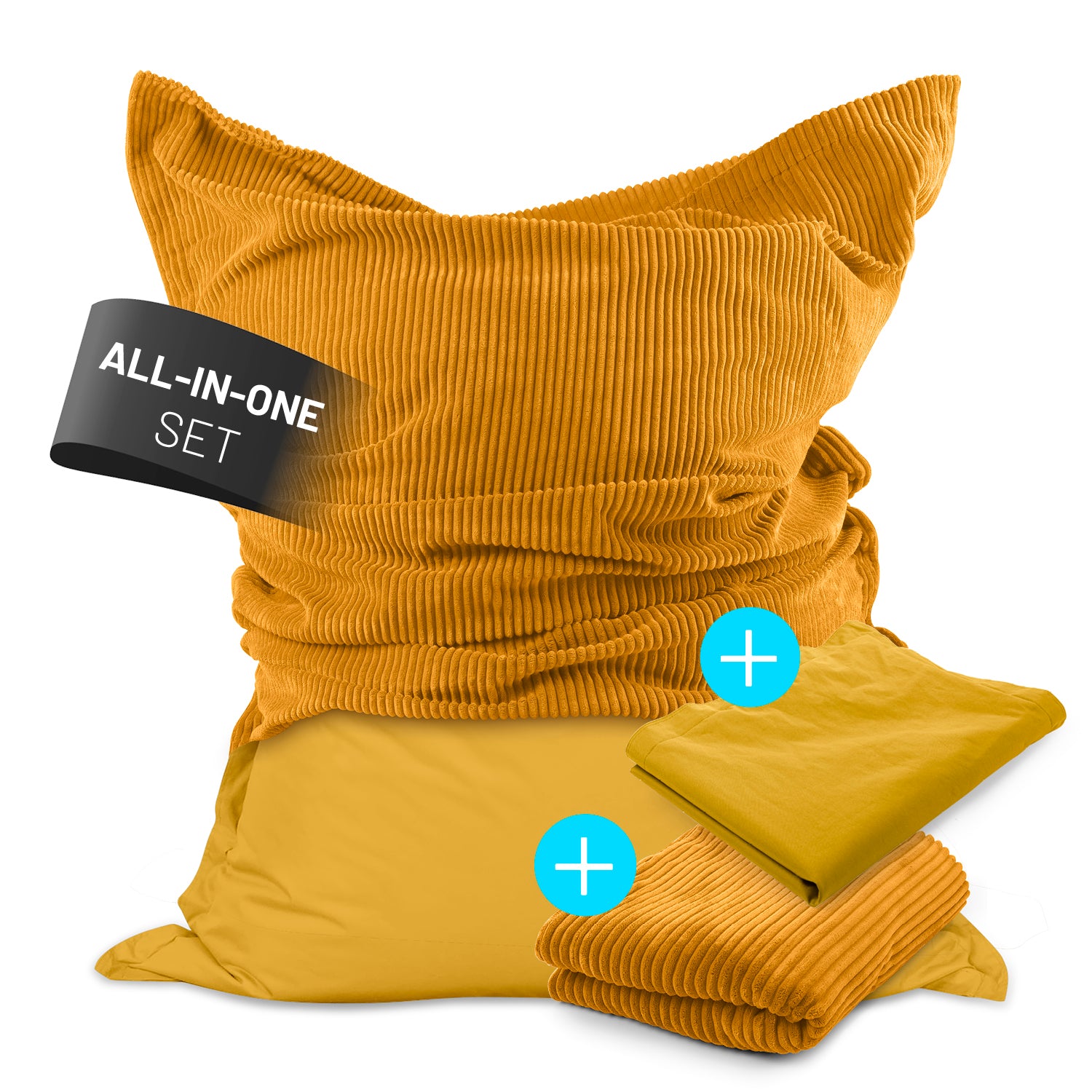 Sitzsack Classic XXL All-in-One Set 380 L Senfgelb mit zwei Bezügen, robust, waschbar und für Innen- und Außenbereich geeignet