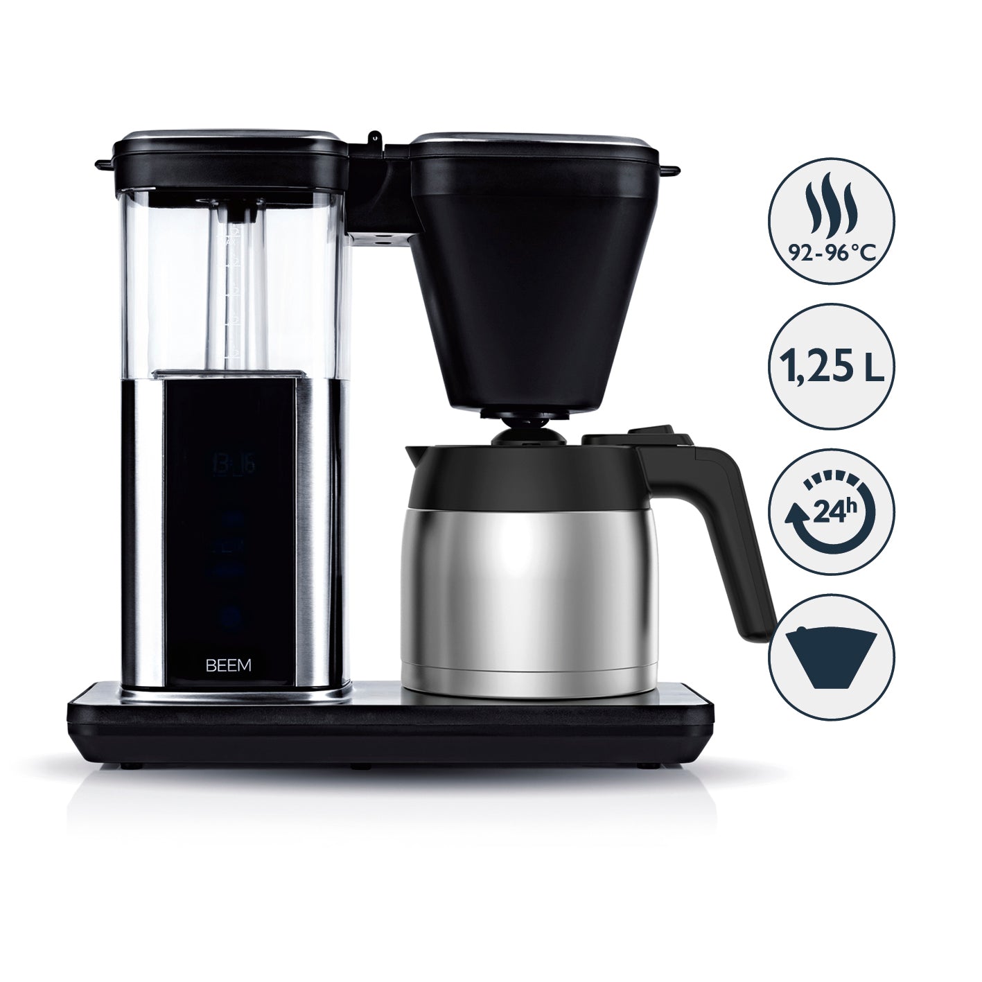 DIRECT-BREW Filterkaffeemaschine - Thermo mit 1,25 l Thermokanne, digitalem Display, 24h-Timer und Aromafunktion für individuellen Kaffeegenuss.