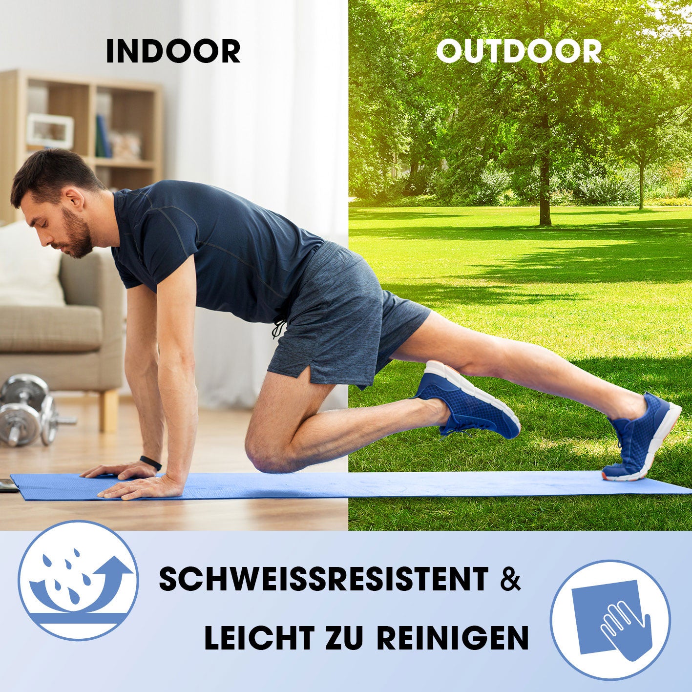 Fitness- und Gymnastikmatte - 183 x 61 x 1,5 cm - Blau, rutschfest, schweißresistent, ideal für Indoor- und Outdoor-Training.
