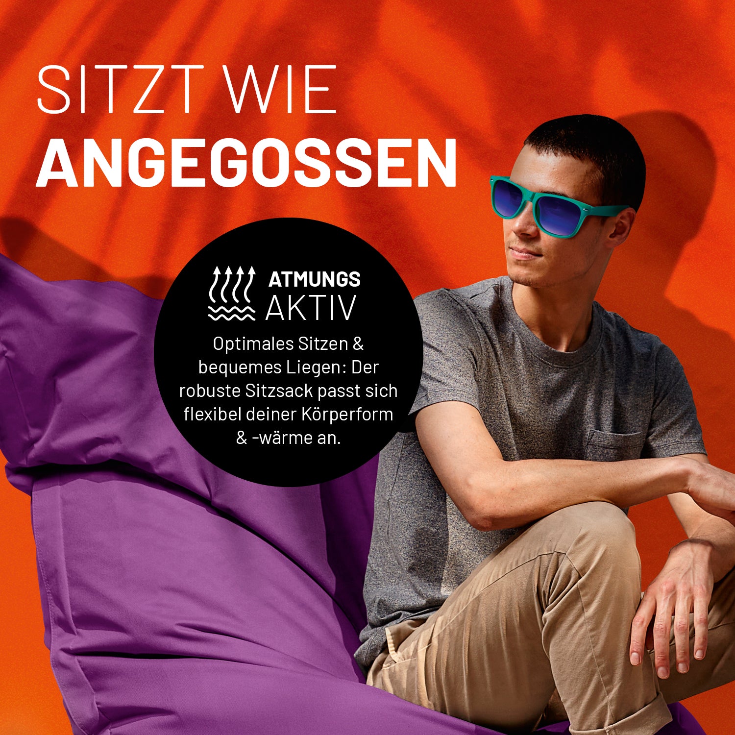 Sitzsack Classic XXL (380 L) lila, atmungsaktiv, passt sich Körperform & -wärme an, ideal für drinnen & draußen, robust mit flexiblem Komfort.