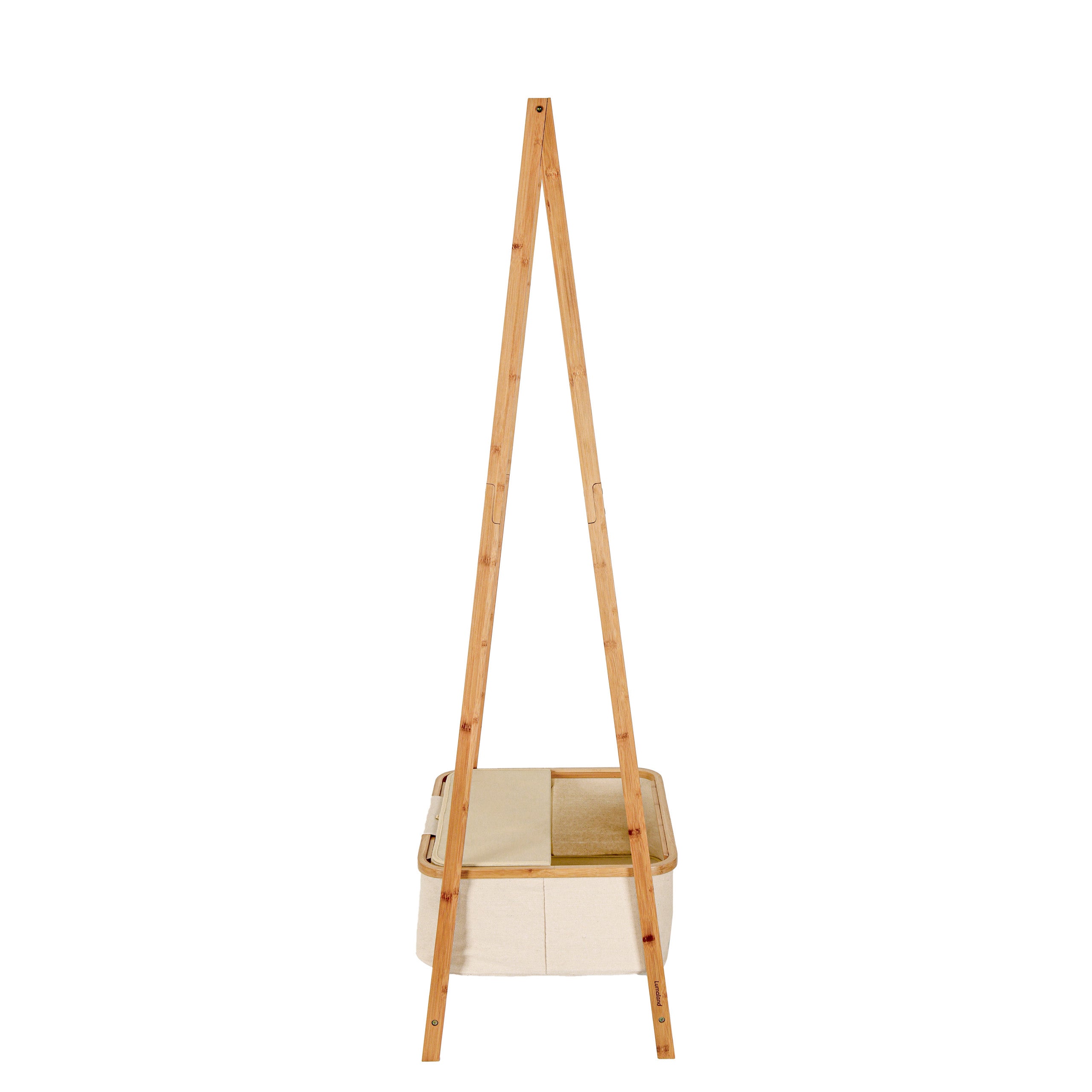 Kleiderständer aus Bambus - 159 x 60 x 45 cm in Beige, stabil mit praktischem Ablagefach, modernes und natürliches Design von Lumaland.