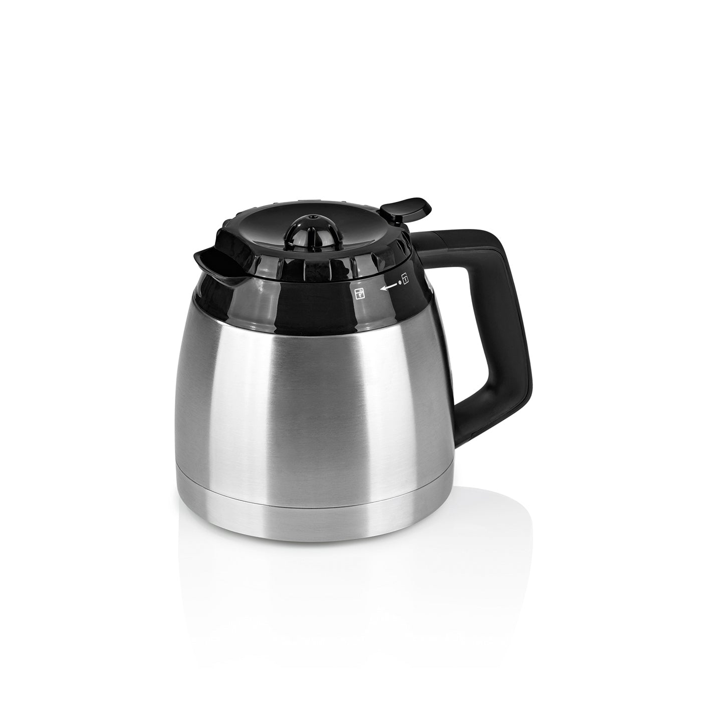 BEEM FRESH-AROMA-PERFECT II Thermokanne 1,25 l aus Edelstahl mit schwarzem Deckel und Griff für langanhaltend warmen Kaffee.