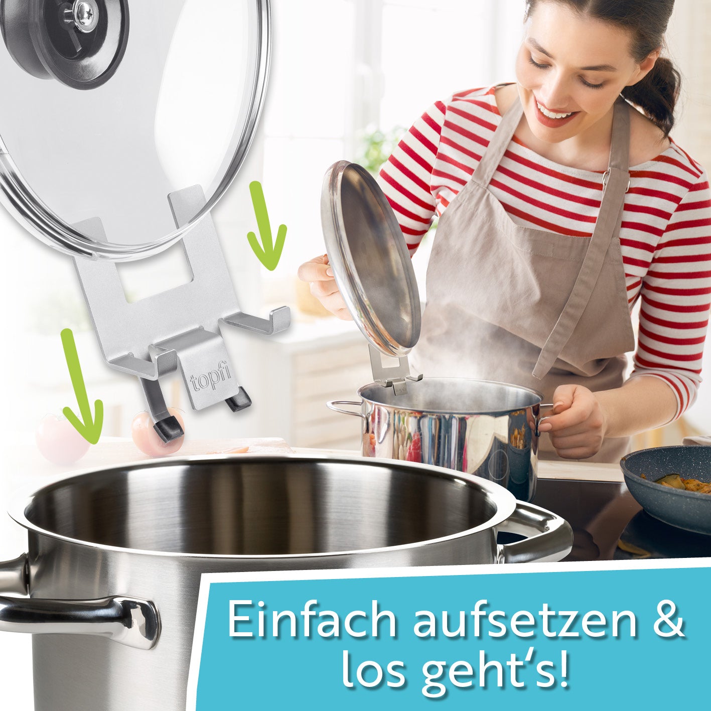 Topfdeckelhalter für Töpfe & Pfannen - 2er-Set mit Silikonfüßen für sicheren Halt und elegantes Design in der Küche.