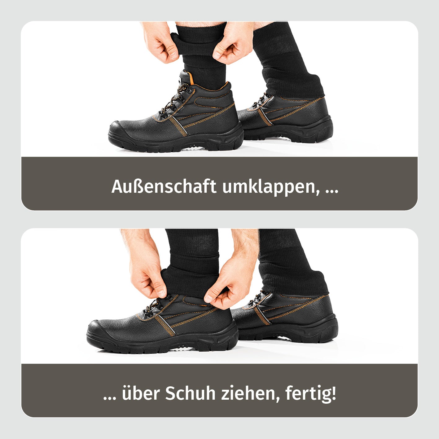 Funktions-Socke mit Doppelschaft - 2er-Set - Größe 40-43, schwarzer Doppelschaft, umklappbar, schützt vor Schmutz und Verrutschen im Schuh.