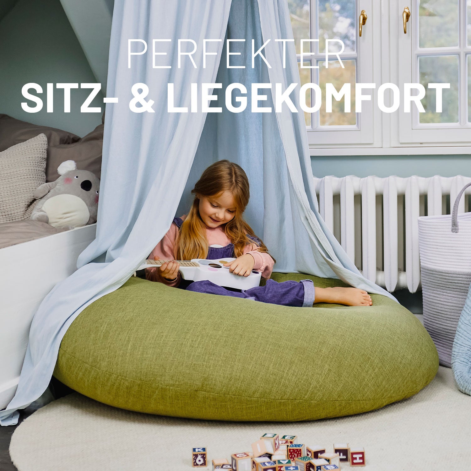 Sitzsack Interior Line (300 L) - indoor - Aquamarin – runder, leinenartiger Sitzsack für perfekten Sitz- und Liegekomfort, trendige Farbe.