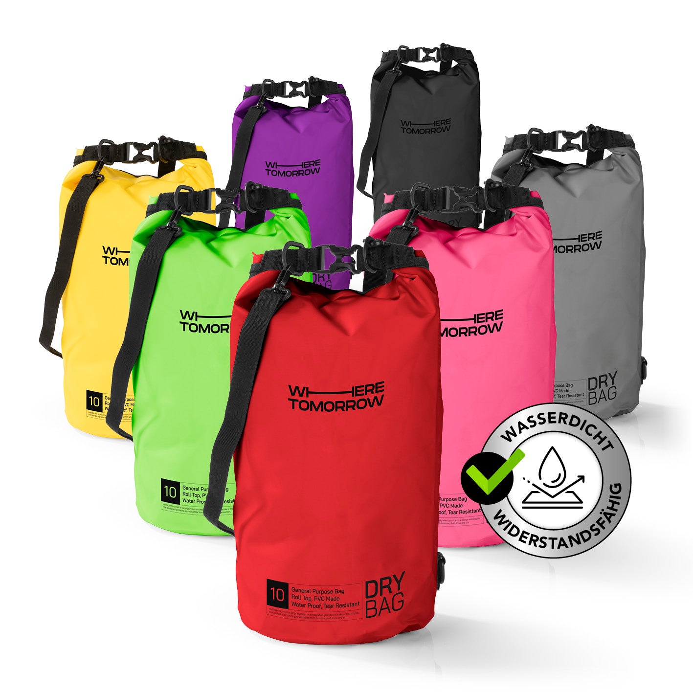Dry Bag 10L - Style 01 - Rot, robuster wasserdichter Rucksack mit UV-Schutz und Rolltop-Verschluss für Outdoor-Abenteuer.
