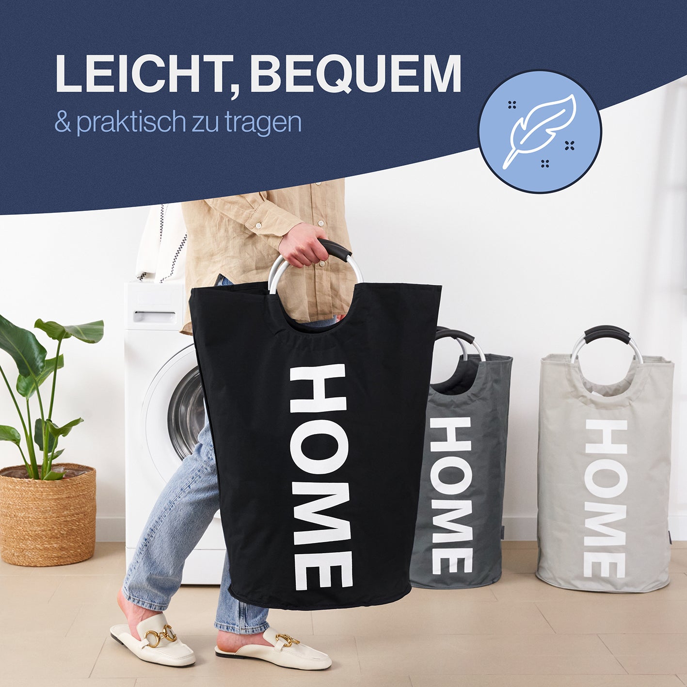 Faltbarer Wäschekorb - Schwarz - 82 Liter, leicht zu tragen, mit stabilem Griff, platzsparend und robust aus wasserabweisendem Polyester.