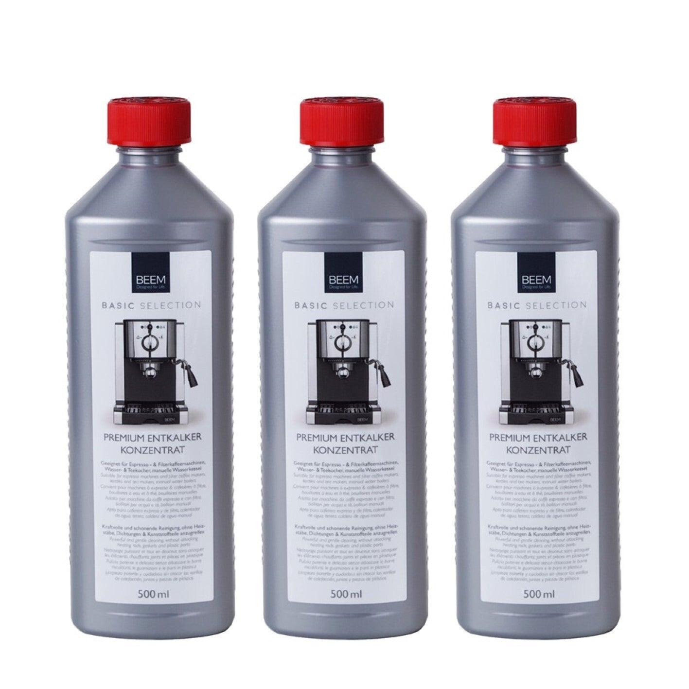 PREMIUM ENTKALKER KONZENTRAT - 0,5 l - 3er Pack zur gründlichen Entkalkung von Kaffee- und Espressomaschinen, 3 Flaschen á 500 ml