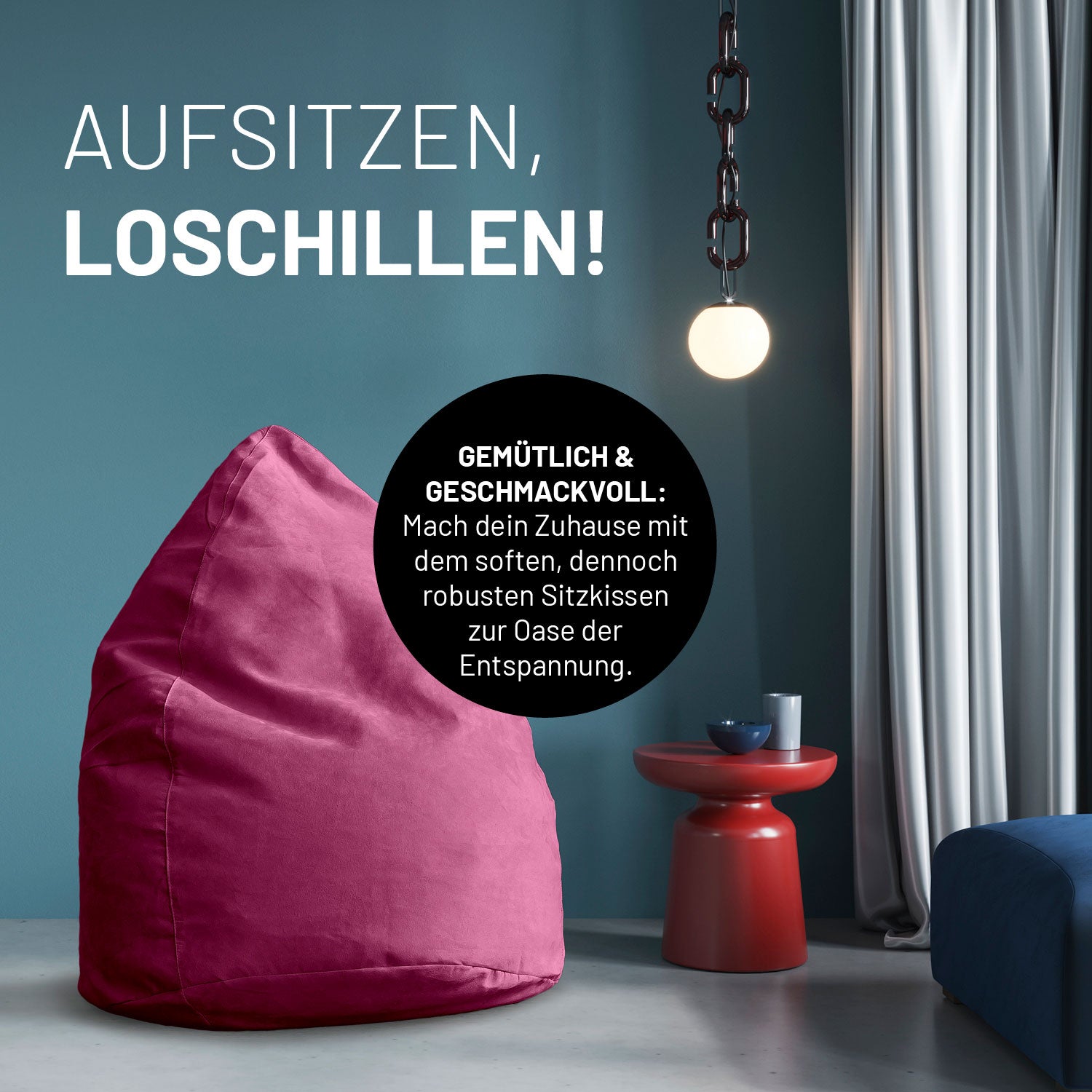 Luxury XL Sitzsack (120 L) in Pink von Lumaland, stylischer und bequemer Sitzsack für Indoor und modernes Wohnen.