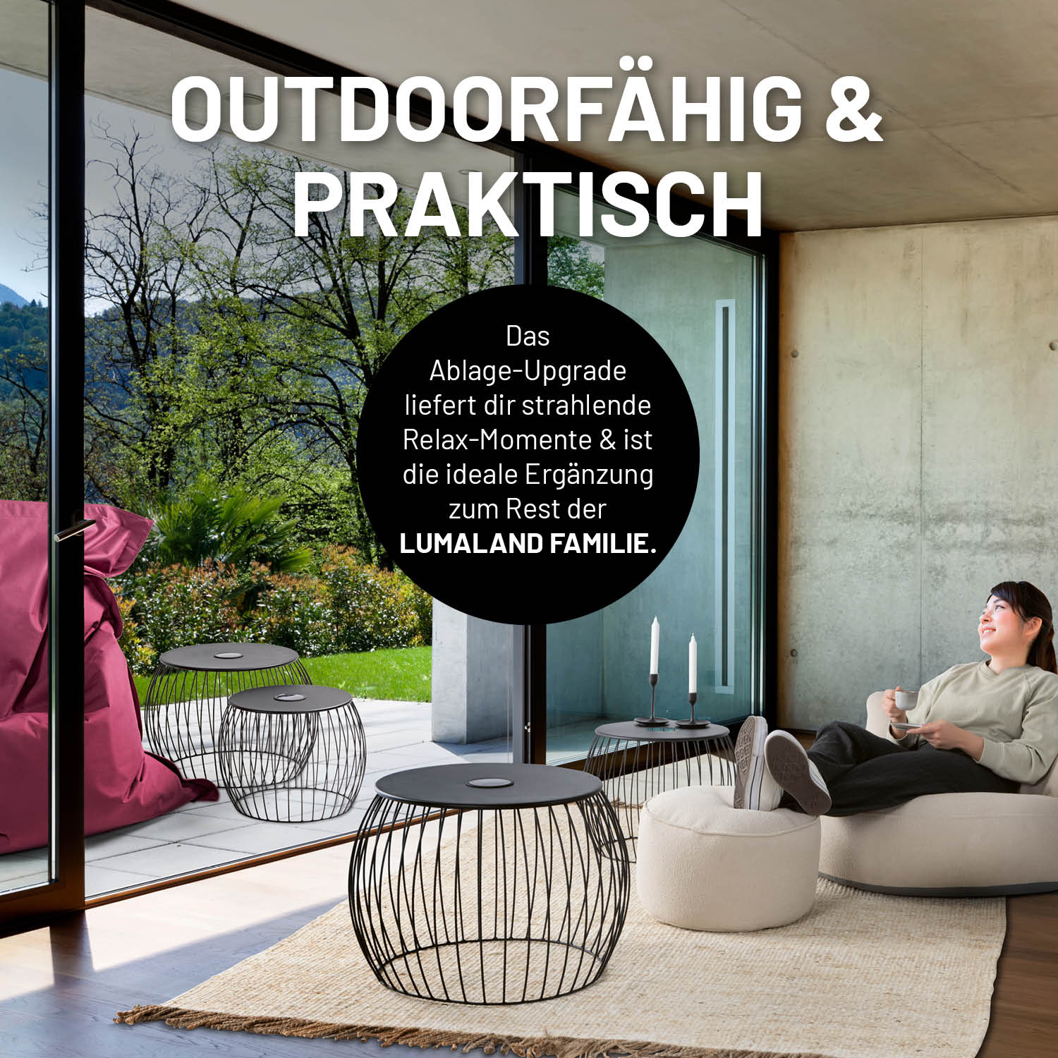 Beistelltisch - 2er-Set, wetterbeständig, solarbetrieben mit LED, stilvolle Ablage für Innen- und Außenbereiche, passend zu LUMALAND Möbeln.