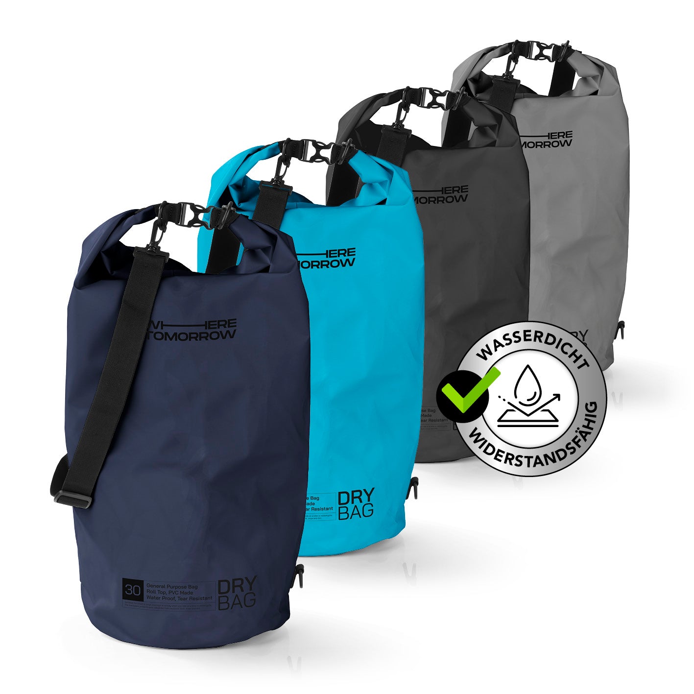 Dry Bag 30L - Style 01 - Dunkelblau wasserdichter, robuster Outdoor-Rucksack mit verstellbarem Schultergurt und Rolltop-Verschluss.