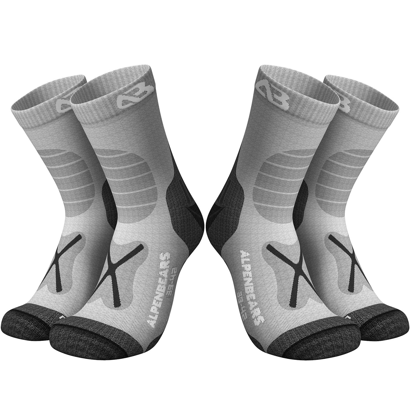 Wandersocken Merinowolle - 2er-Set - Grau - Größe 35-38 mit Merinowolle, polsternd, feuchtigkeitsregulierend für Wanderungen und Alltag.