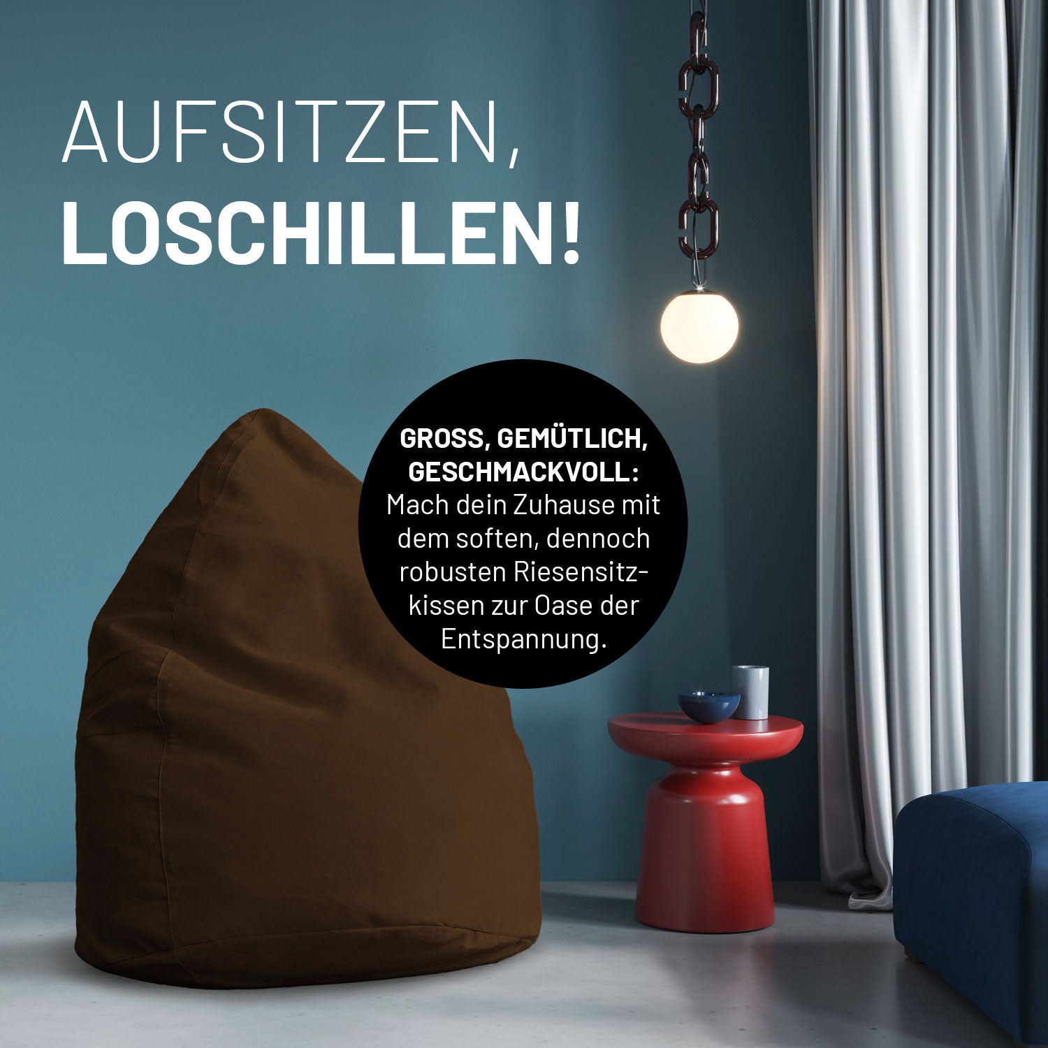 Luxury XL PLUS Sitzsack (220 L) Braun aus hochwertigem Material, passt sich jeder Sitzposition an, ideal für gemütliche Indoor-Entspannung.
