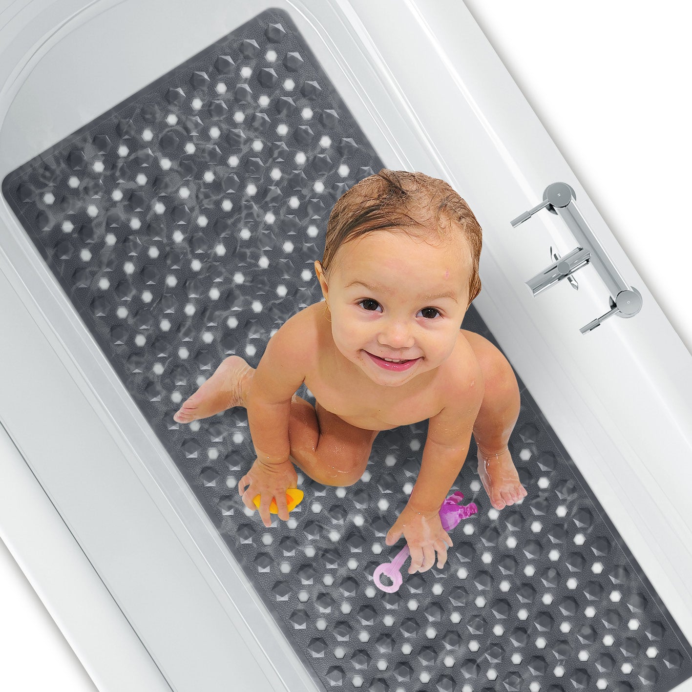 Badewannenmatte 88 x 40 cm – Dunkelgrau mit rutschfester Struktur, Saugnäpfen, sorgt für sicheren Halt und Komfort in der Badewanne.