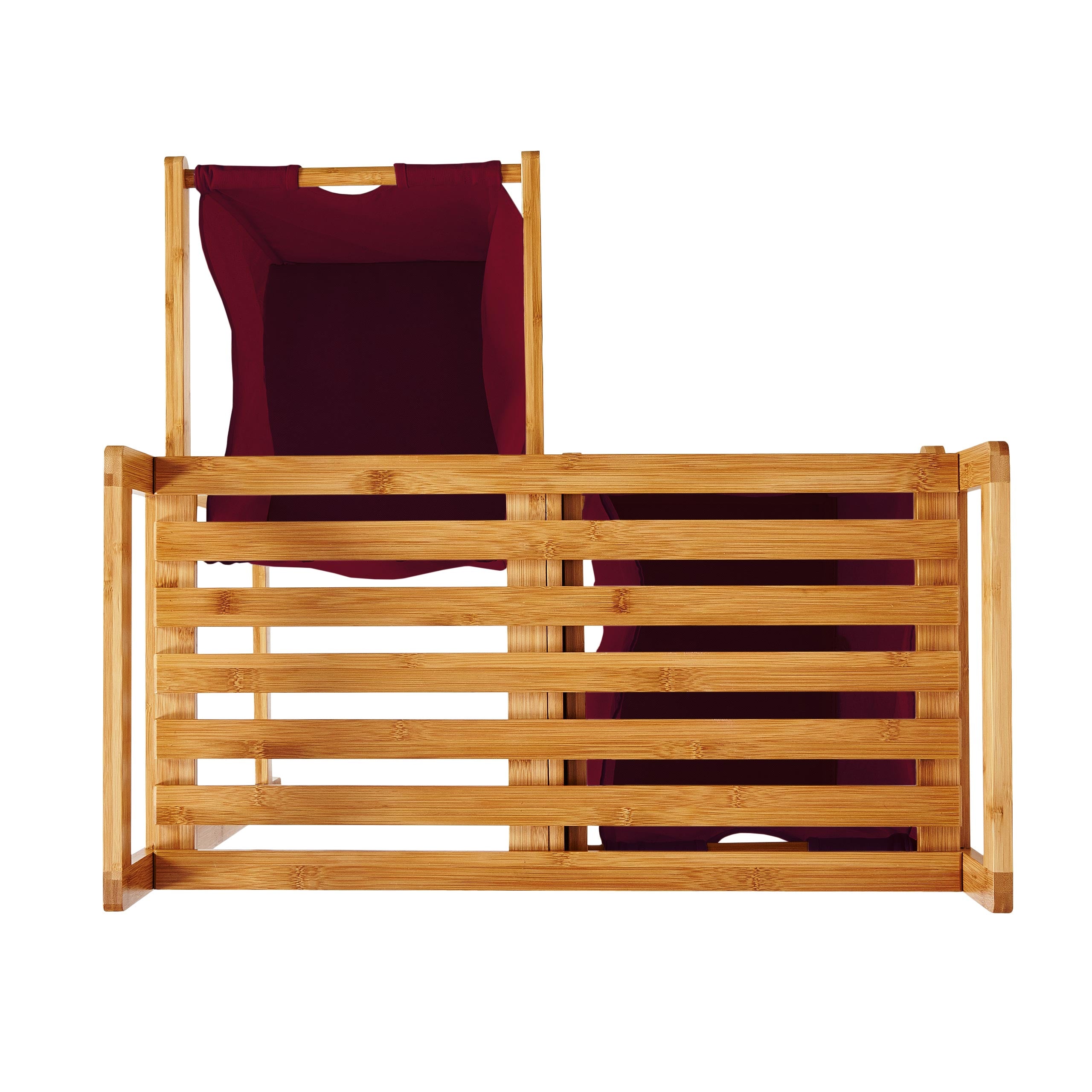 Bambus Wäschekorb mit 2 ausziehbaren Wäschesäcken in Dunkelrot, 73x64x33 cm, stilvoll und pflegeleicht.