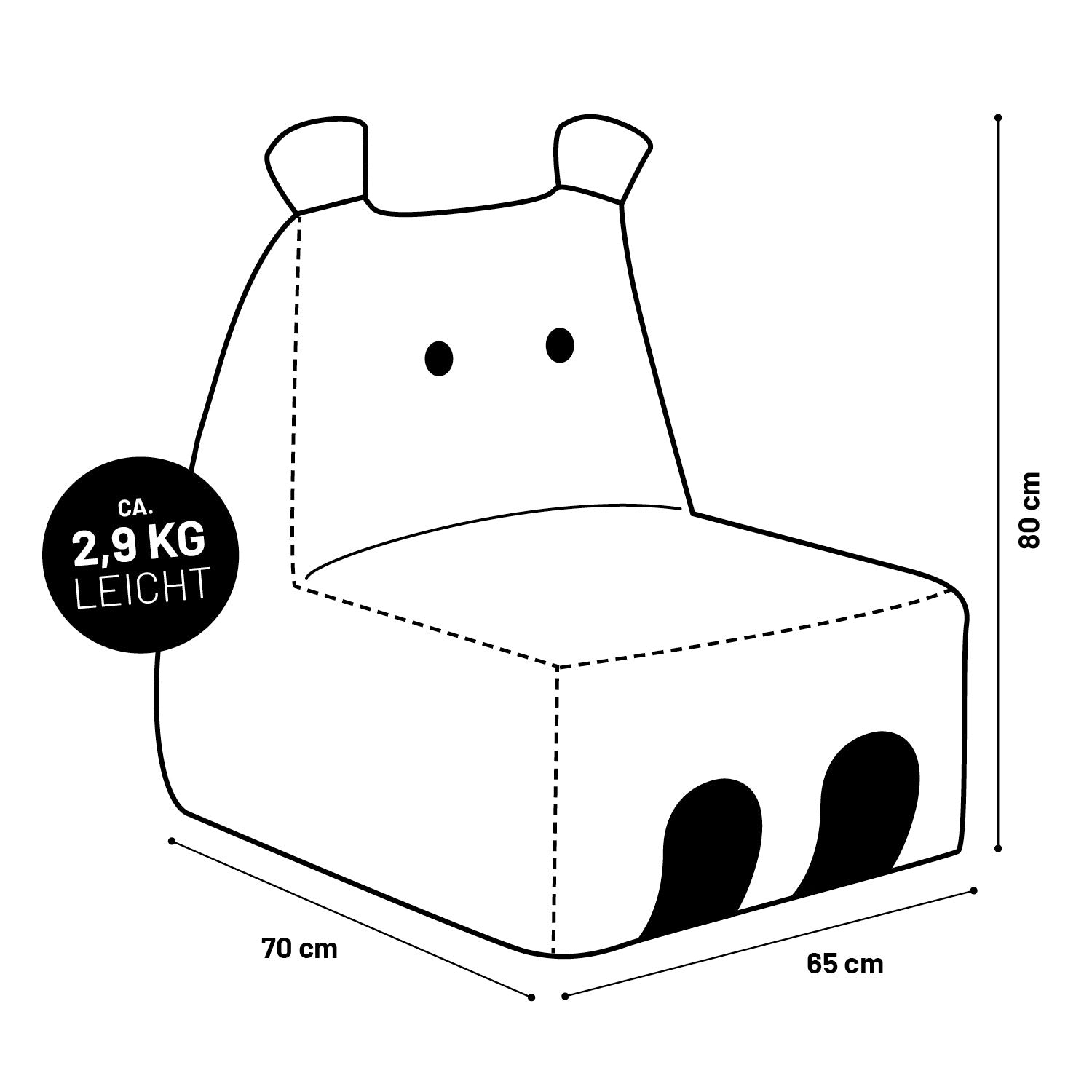 Kindersitzsack Animal Line Hippo (200 L) in Stahlgrau, leicht, wasserabweisend, weich und robust für drinnen und draußen.