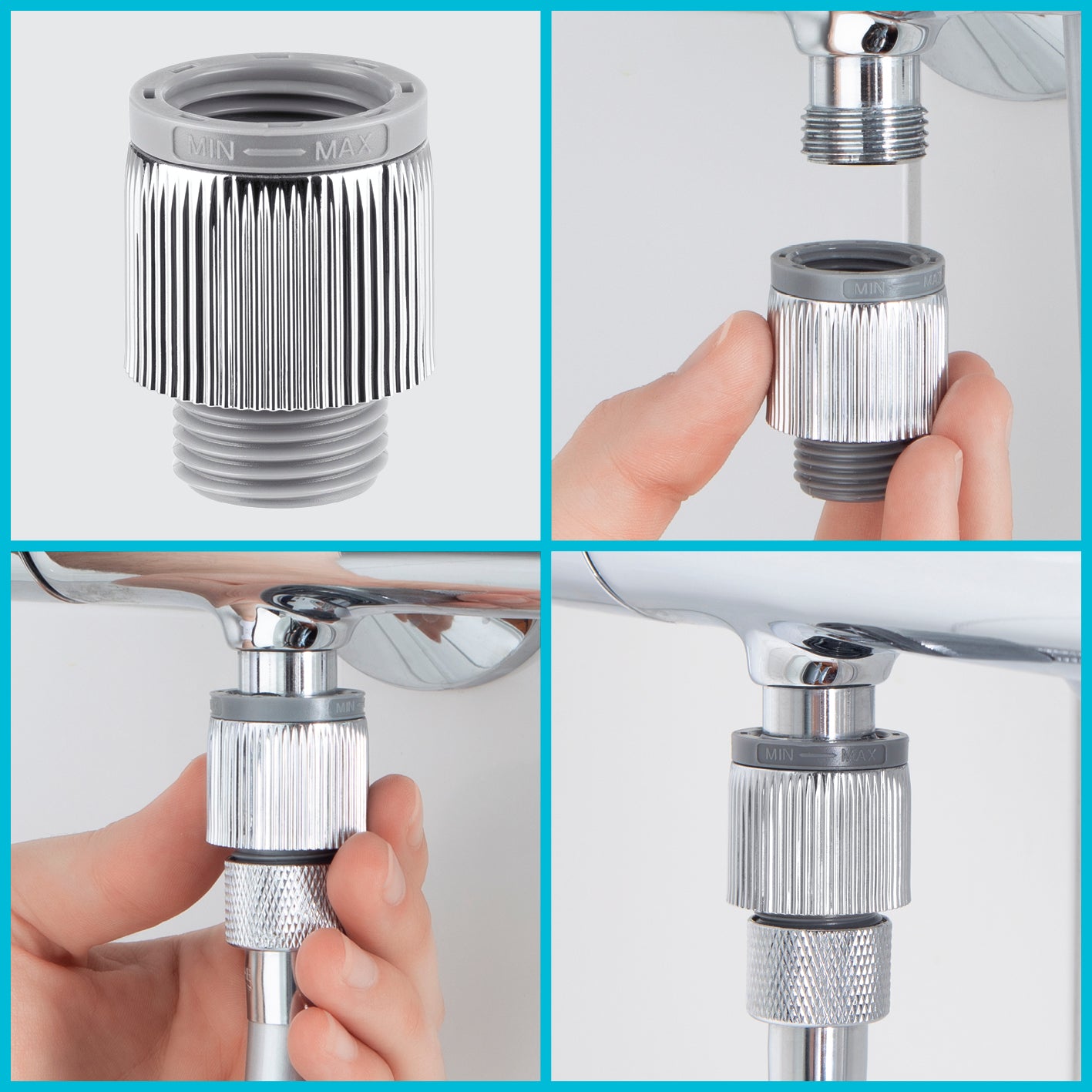 Einstellbarer Wassersparer für die Dusche - chromfarben - 2er-Set zur einfachen Montage und individuellen Wasserersparnis bis zu 90 %.