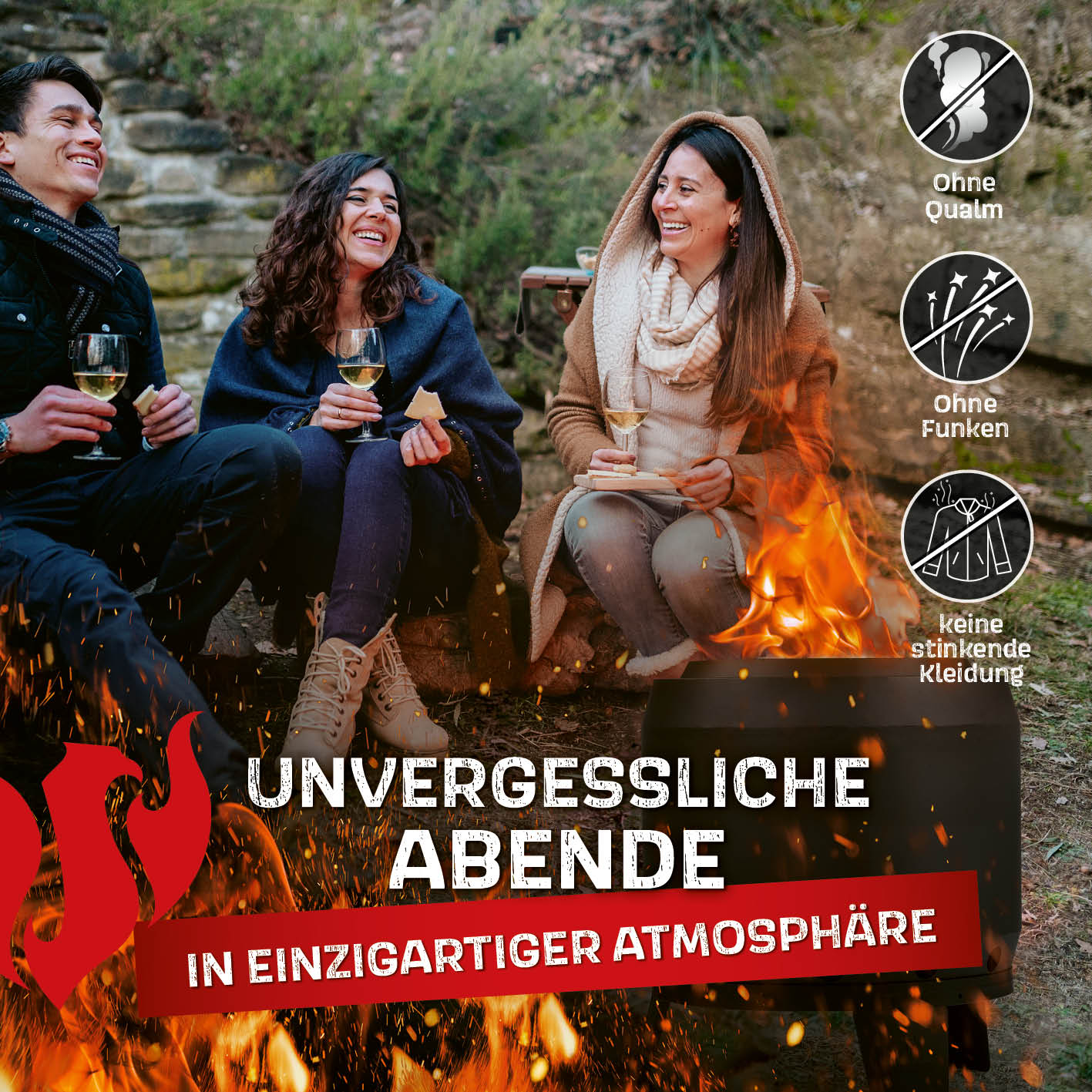 Raucharmer Feuerkorb Ø 50 cm - rund - schwarz von LANDMANN, doppelwandig, raucharm, wetterfest, für Garten und Terrasse.