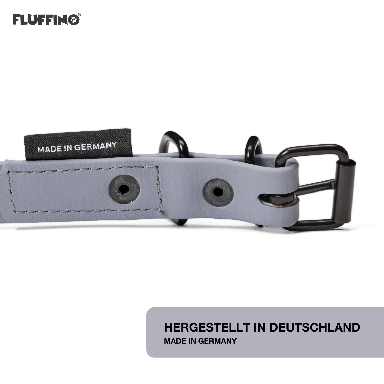 Hundehalsband aus BioThane - 5-Fach verstellbare - Größe S - Halsumfang 27-34 cm - grau, vegan und made in Germany.