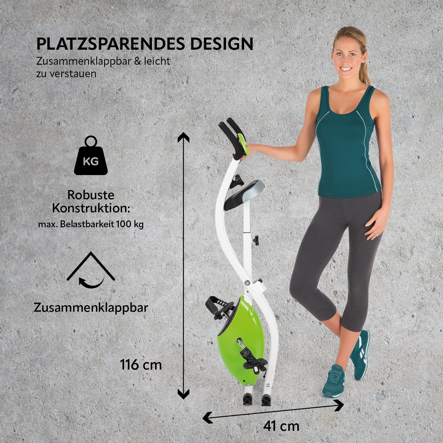 Heimtrainer mit magnetischer Bremse, kompakt, zusammenklappbar, robust, max. Belastbarkeit 100 kg, platzsparendes Design, Trainingscomputer mit LCD-Display.
