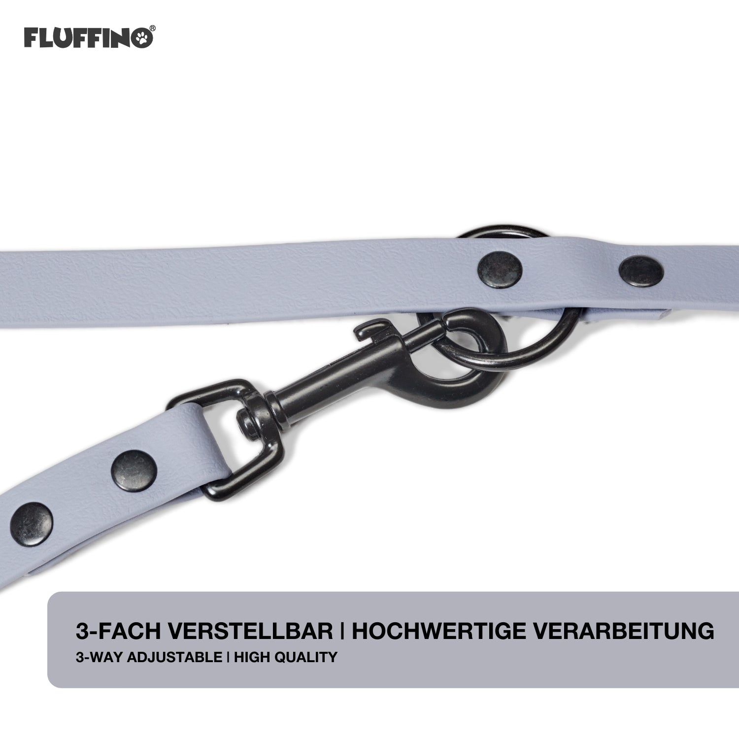 BioThane Hundeleine - 3-Fach verstellbar - 220 cm - Grau, veganes Leder, reißfest und wasserabweisend, made in Germany.