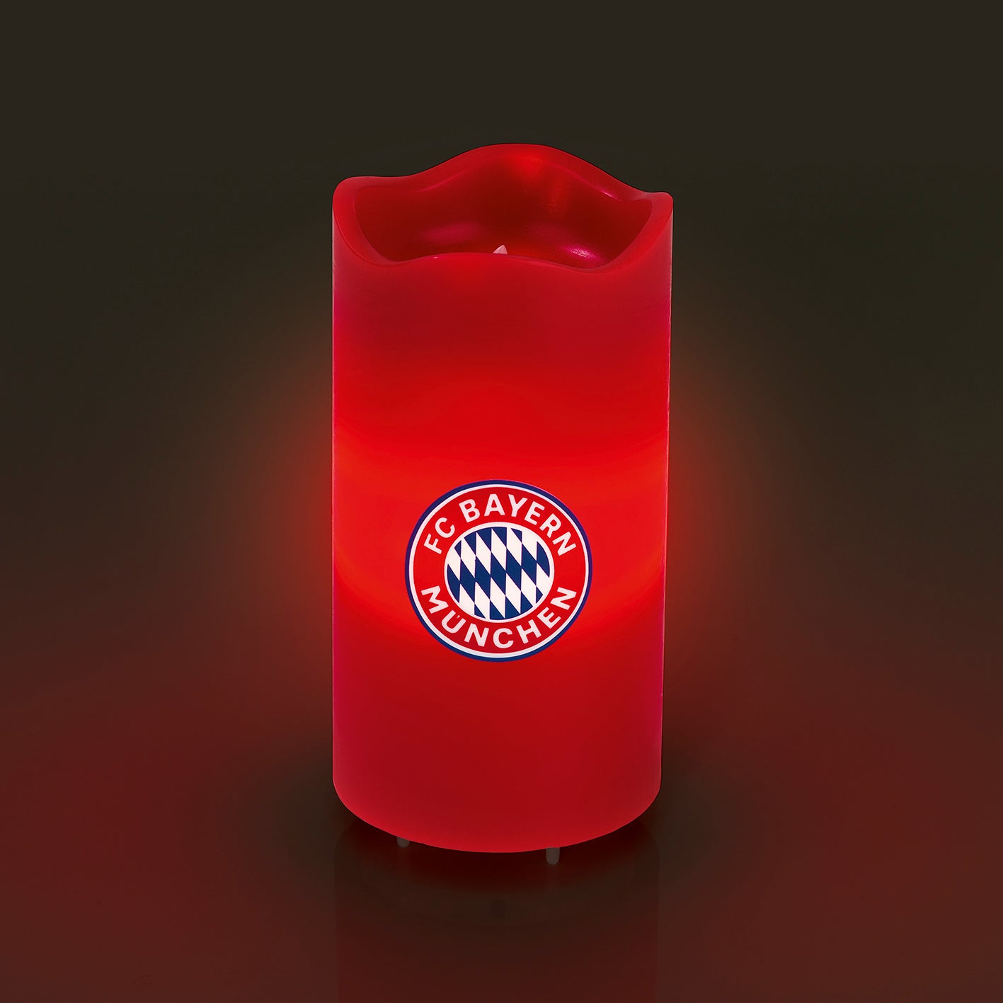 LED-Echtwachskerze - rotierende FCB-Logo-Projektion mit Timer, 3 Geschwindigkeitsstufen, sicher ohne Rußen oder Wachsflecken.