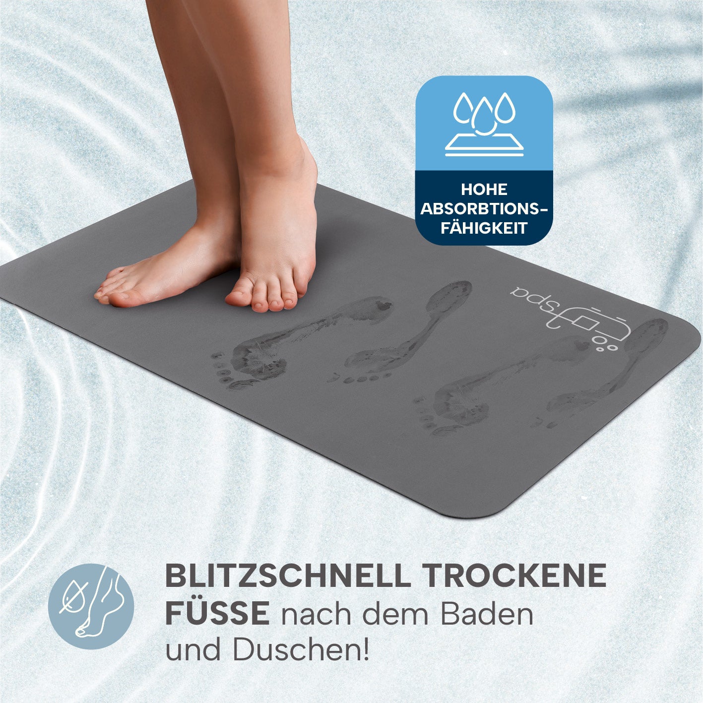 Badematte Spa - 60 x 90 cm - Dunkelgrau, extra saugfähig, schnell trocknend, rutschfeste Unterseite für sicheres Stehen im Bad.