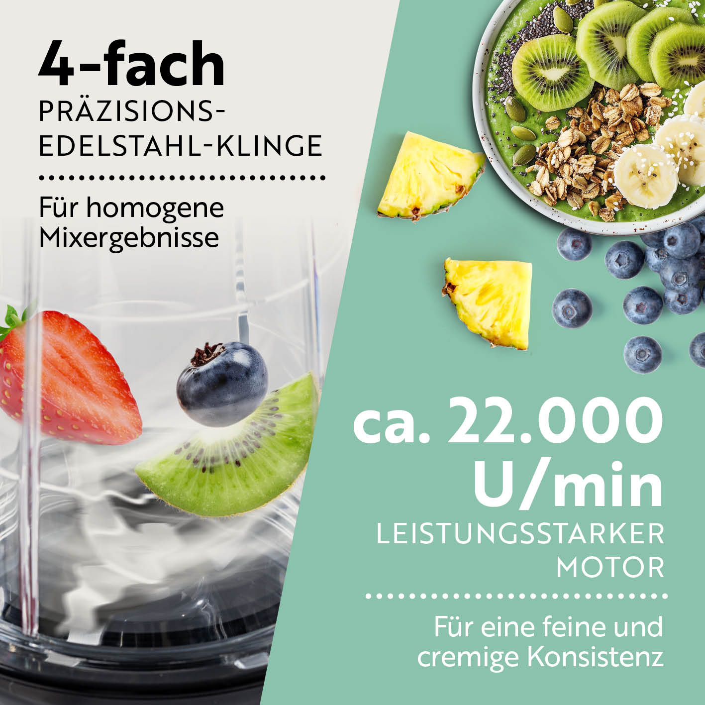 Mr. Magic Power 400 Pro mit Zubehörset L - Grün/Schwarz mit 4-fach Edelstahlklinge und 22.000 U/min für feine Mixergebnisse