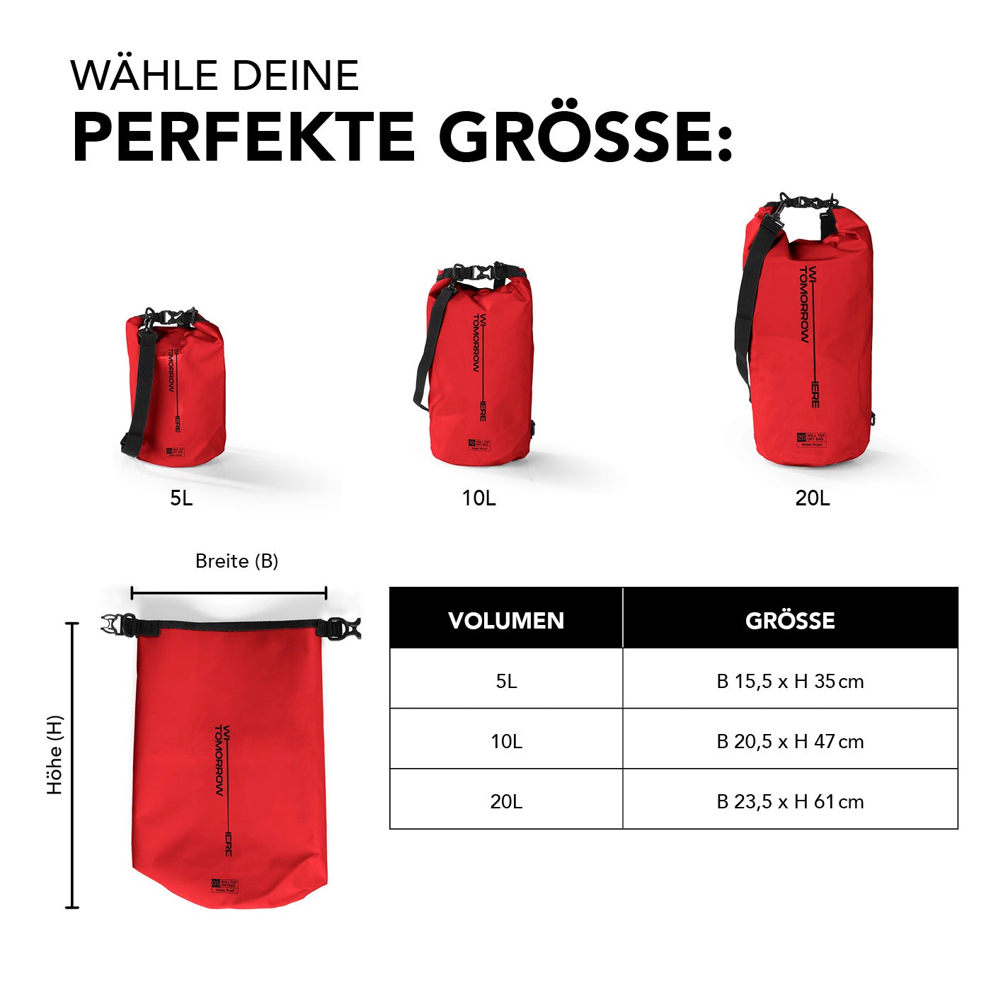 Dry Bag 5L - Style 02 - Rot, wasserdichter Outdoor Rucksack mit Rolltop-Verschluss, robust und ideal für Abenteuer.