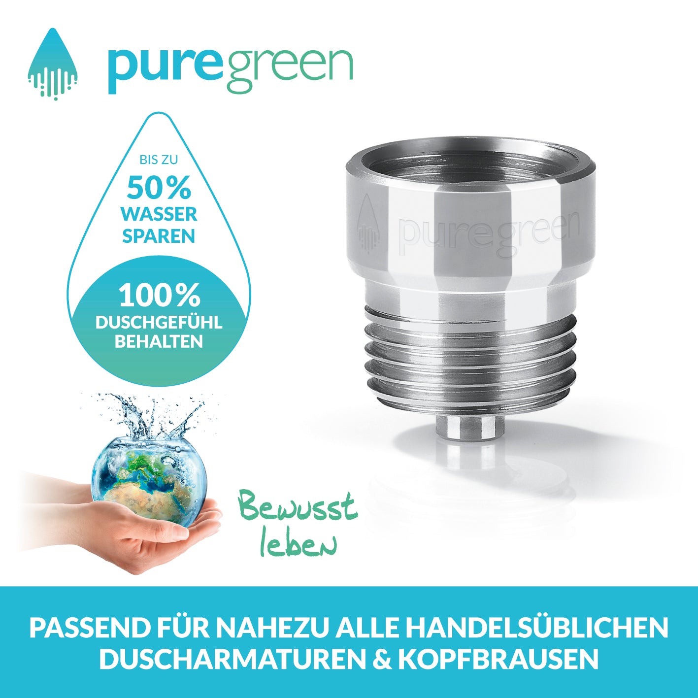 Wassersparer für die Dusche chromfarben reduziert Wasserverbrauch bis zu 50 % bei konstantem Duschgefühl, einfache Montage ohne Werkzeug.