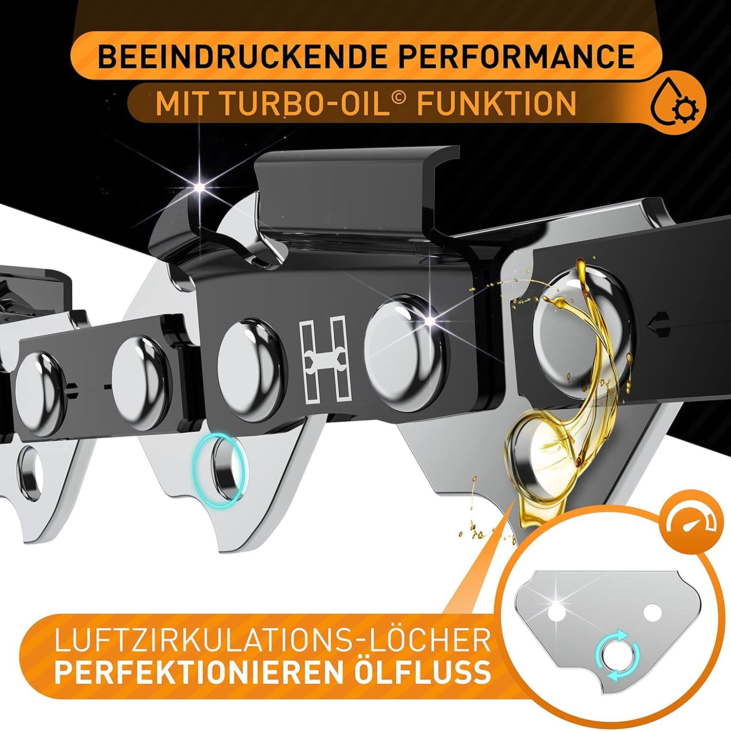 Sägeketten 3/8" 1,1mm für 35cm Schwert - 3er Pack mit Turbo-Oil Funktion zur optimalen Ölzirkulation und langer Haltbarkeit.