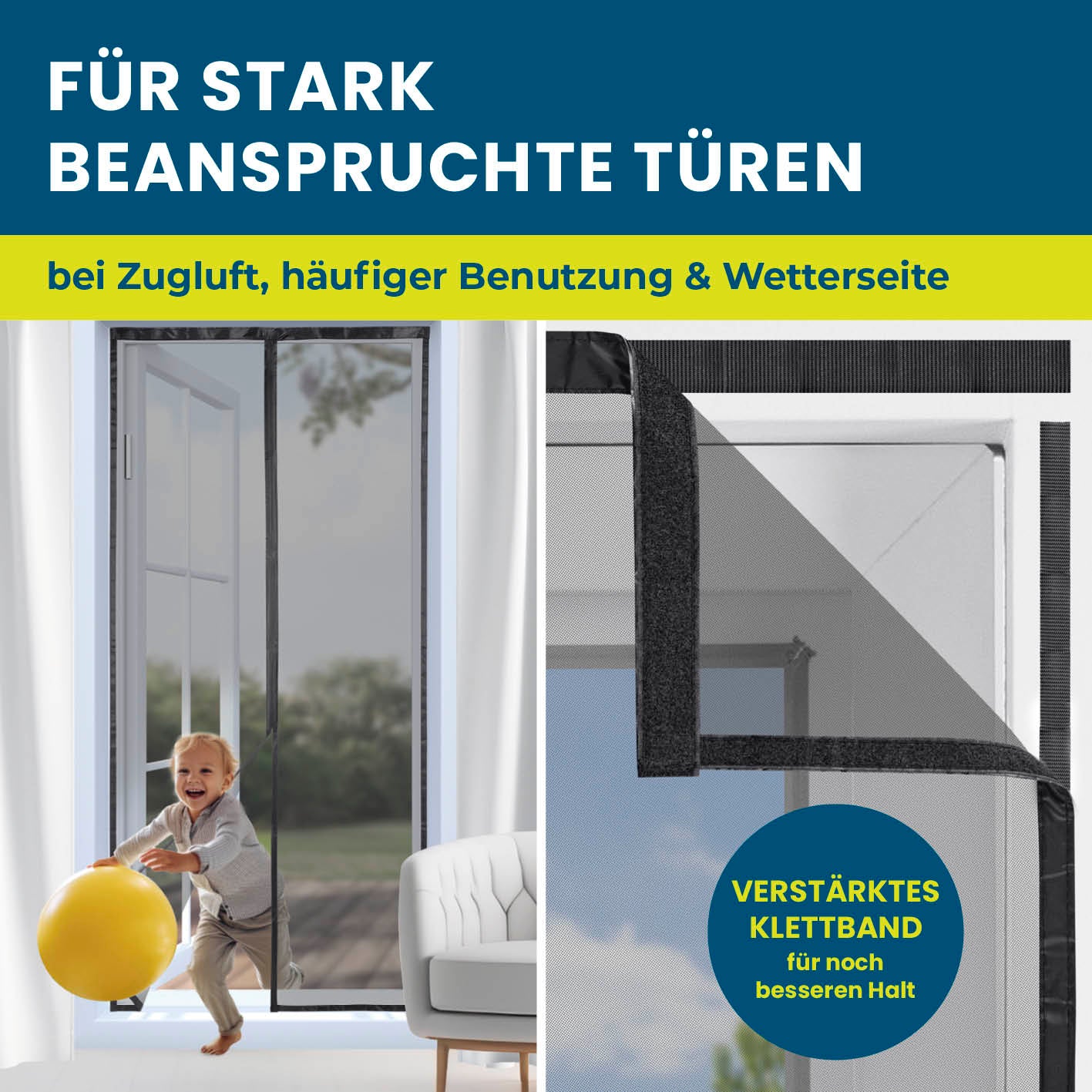 Insekten- & Pollenschutzvorhang – 90 x 210 cm, robust mit verstärktem Klettband, ideal für stark beanspruchte Türen und Allergiker.