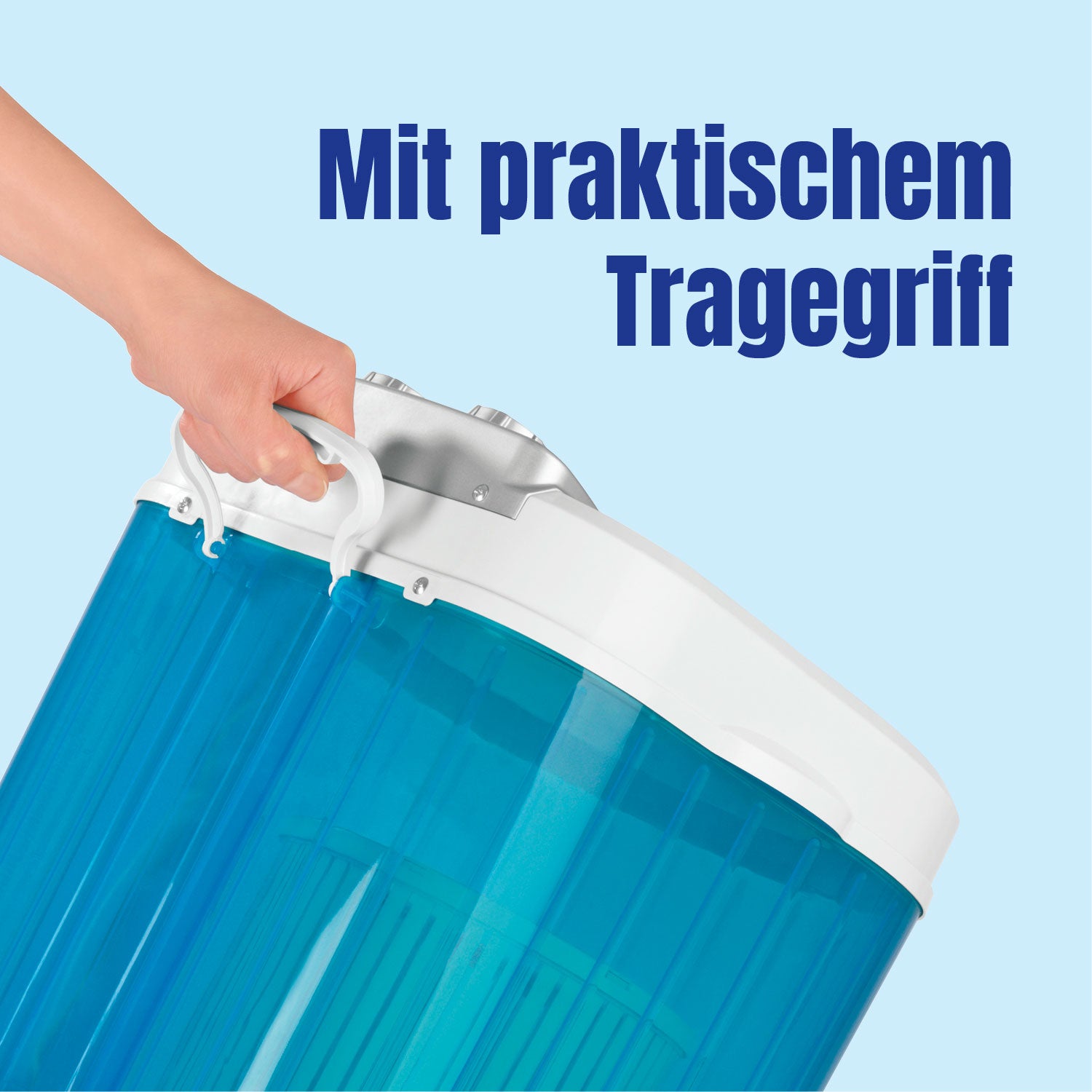 Mini-Waschmaschine - 260 Watt - weiß/blau mit praktischem Tragegriff, ideal für Camping, Reisen und kleine Haushalte, bis zu 3 kg Wäsche.