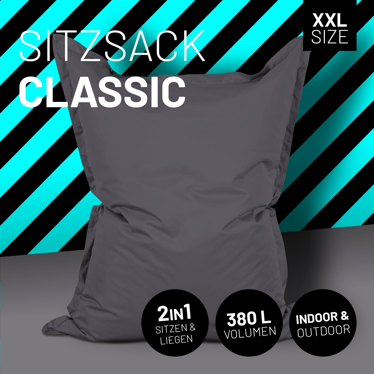 Sitzsack Classic XXL (380 L) in Anthrazit, vielseitig für indoor & outdoor, mit robusten Nähten und pflegeleichtem Material.