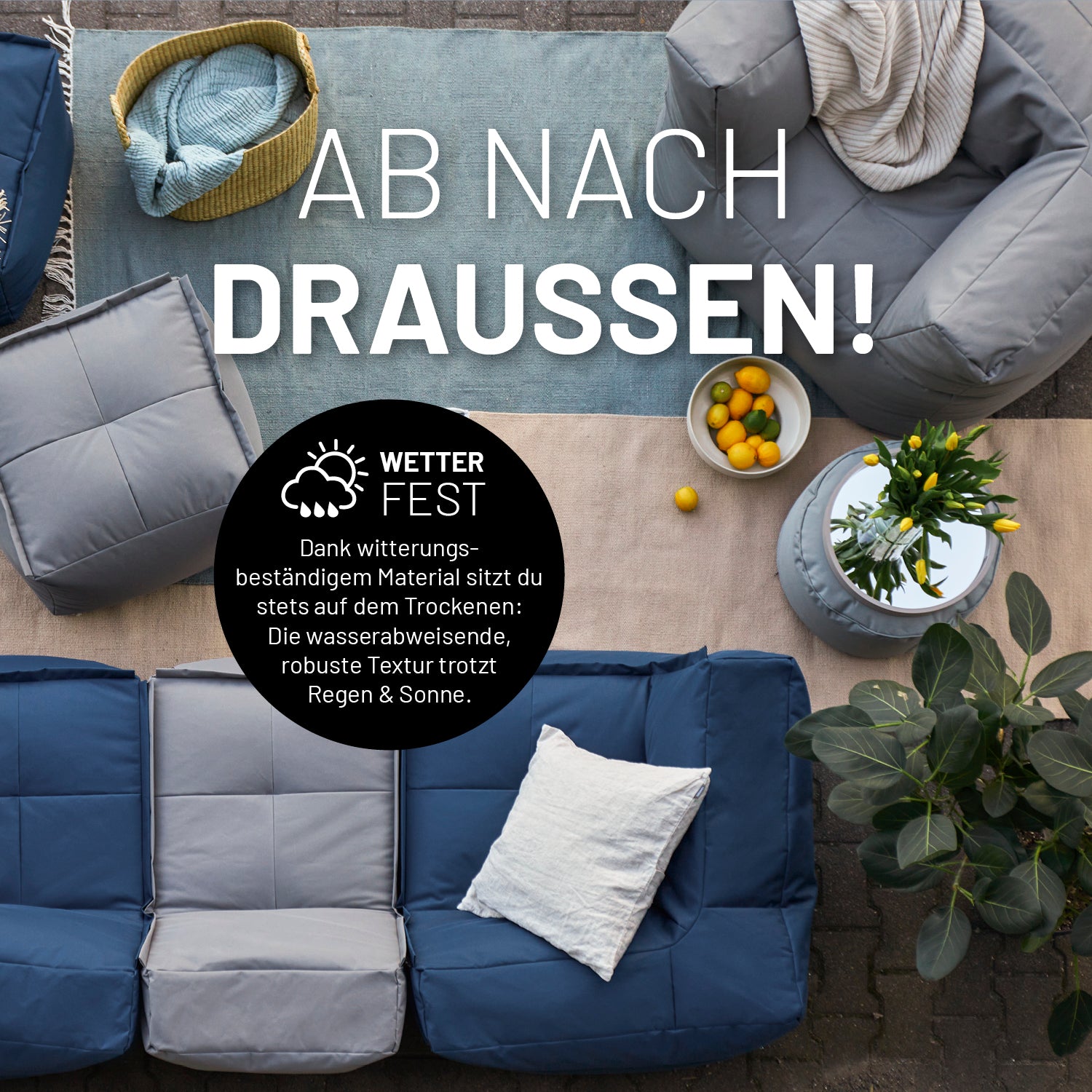 Basic Set (5-tlg.) - Modulares System - indoor & outdoor - Grau, wetterfestes Sitzmöbel mit abwischbaren Bezügen und wetterbeständigem Material.