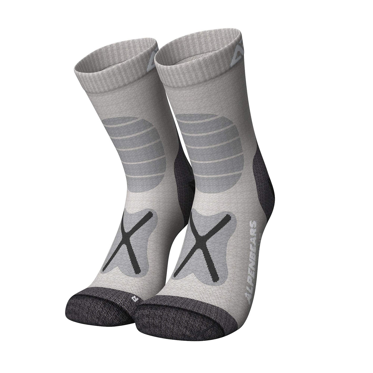 Wandersocken Merinowolle - 2er-Set - Grau - Größe 35-38, atmungsaktiv, gepolstert und blasenfrei für Wandertouren und Alltag.