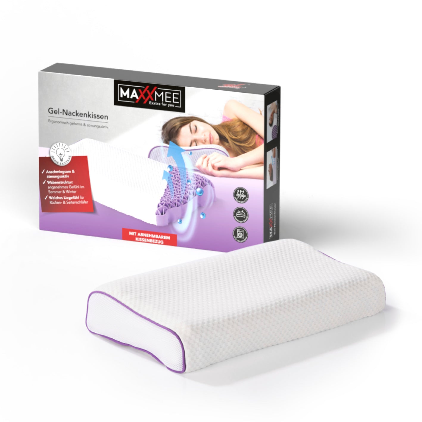 Gel-Nackenkissen Kissen mit ergonomischer Wabenstruktur, atmungsaktiv und gelbeschichtet für optimale Nackenunterstützung.